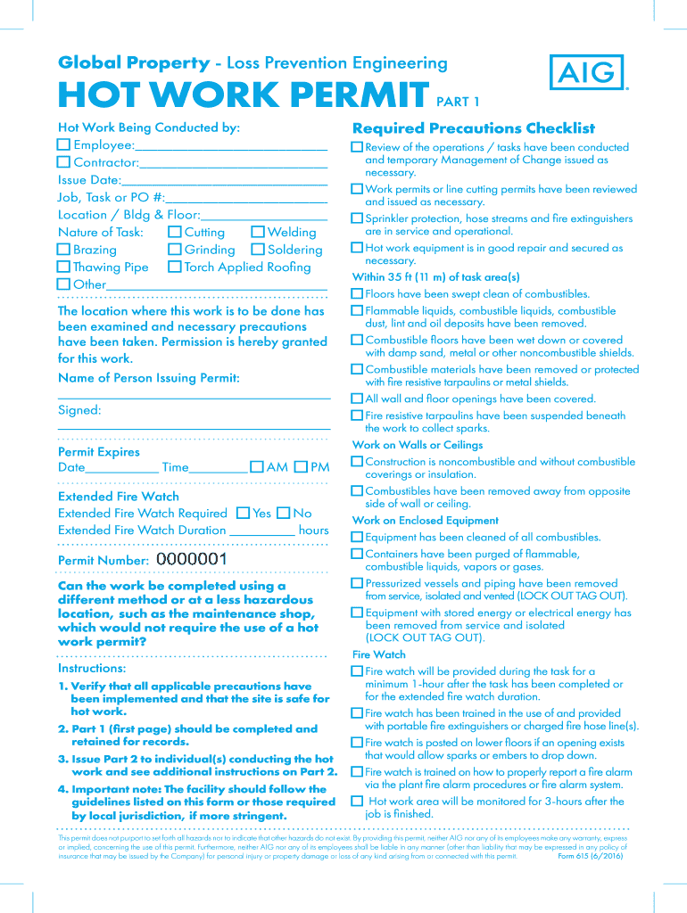 Printable Hot Work Permit Template
