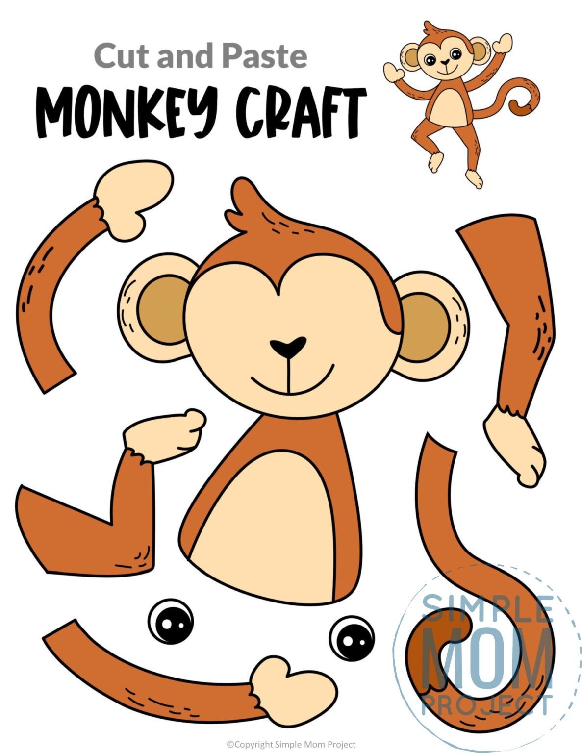 Free Printable Monkey Craft Template Monkey Crafts Animal Crafts For Kids Zoo Crafts