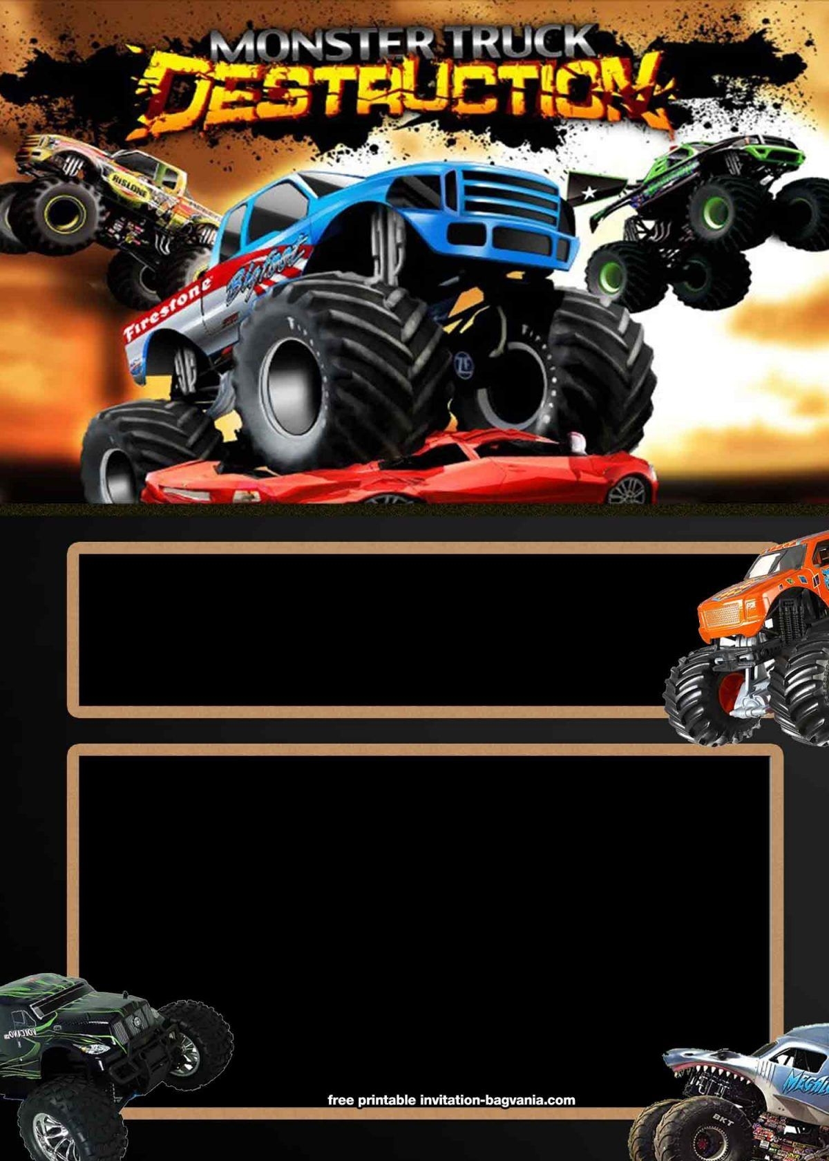 FREE Printable Monster Truck Birthday Invitation Templates FREE Printable Birthday Invita Monster Truck Birthday Monster Trucks Birthday Party Monster Trucks