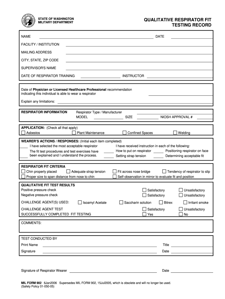 Printable Respirator Fit Test Form Template