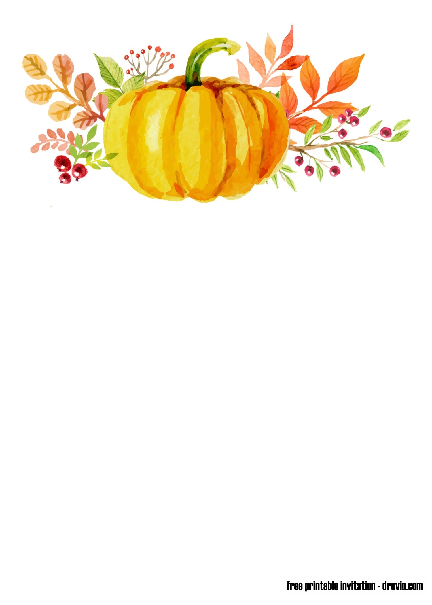 FREE Printable Pumpkin Floral Watercolor Style Invitation Templates Pumpkin Invitation Watercolor Calendar Flower Painting