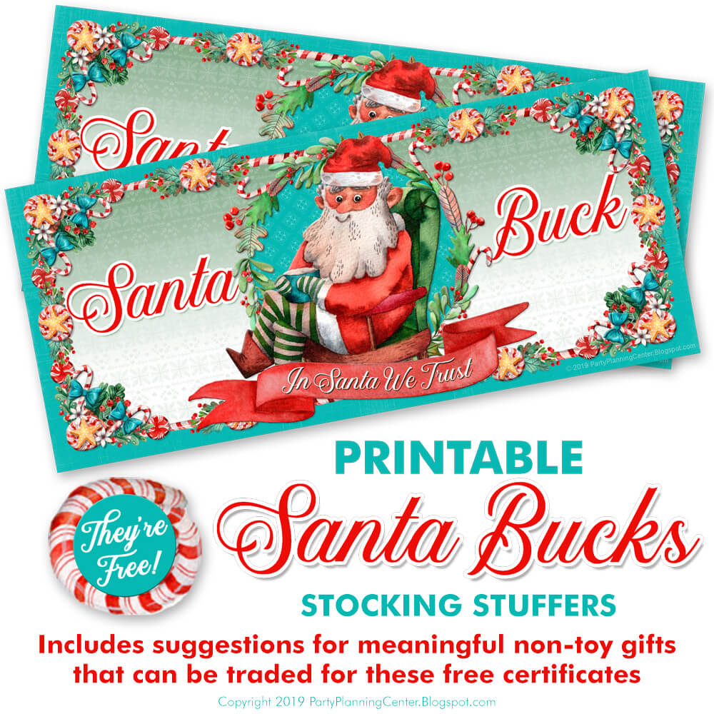 FREE Printable Santa Bucks Stocking Stuffers christmasdiy stockingstuffers Christmas Gifts For Kids Non Toy Gifts Trending Christmas Gifts
