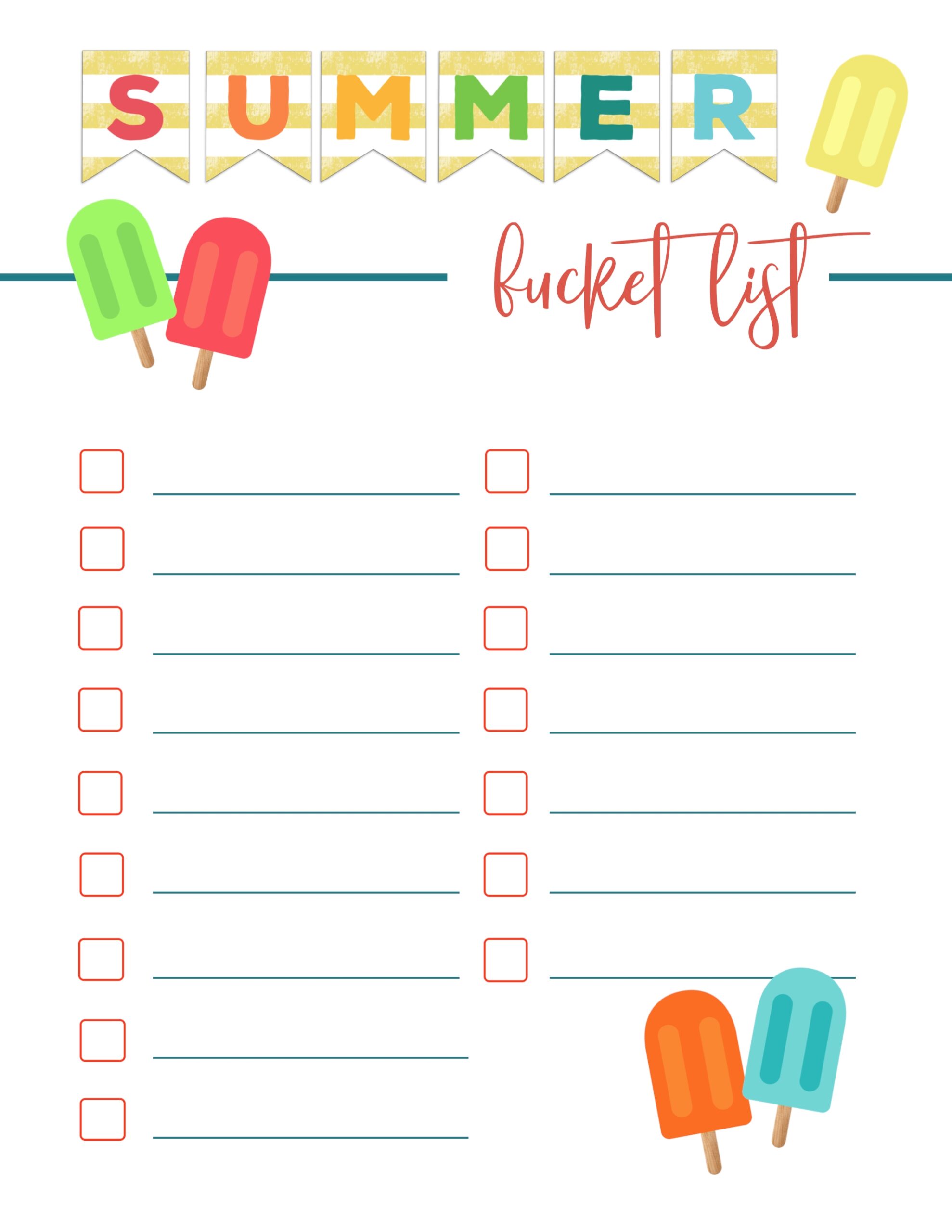 Printable Bucket List Template