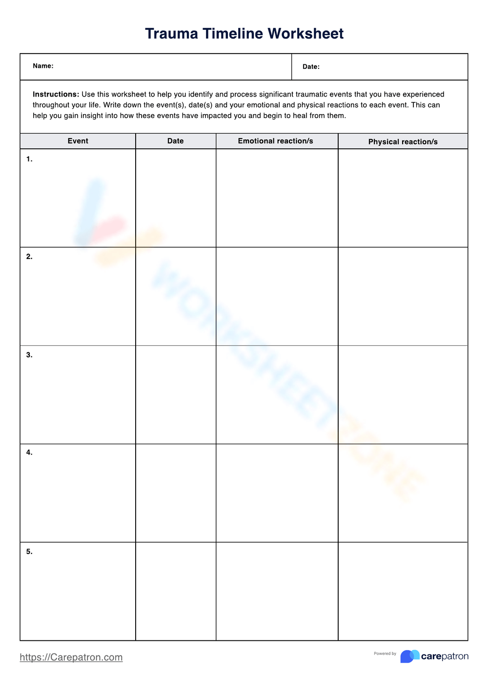 Printable Trauma Timeline Template