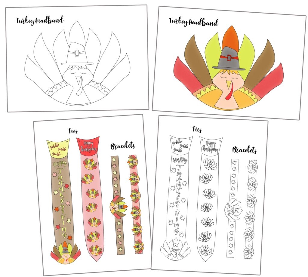 Free Printable Turkey Headband Ties And Bracelets Craft Daydream Into Reality