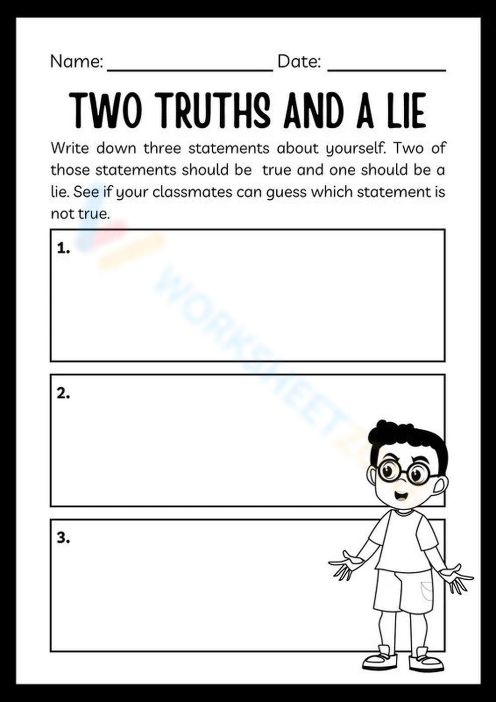 Free Printable Two Truths And A Lie Worksheets