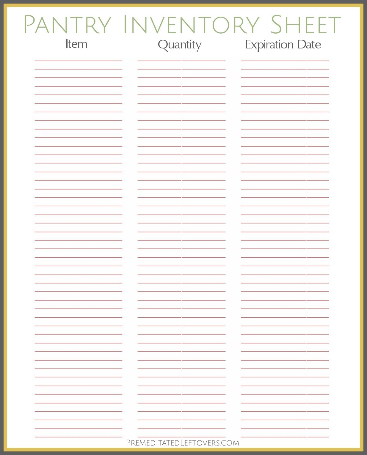 Printable Food Inventory Template