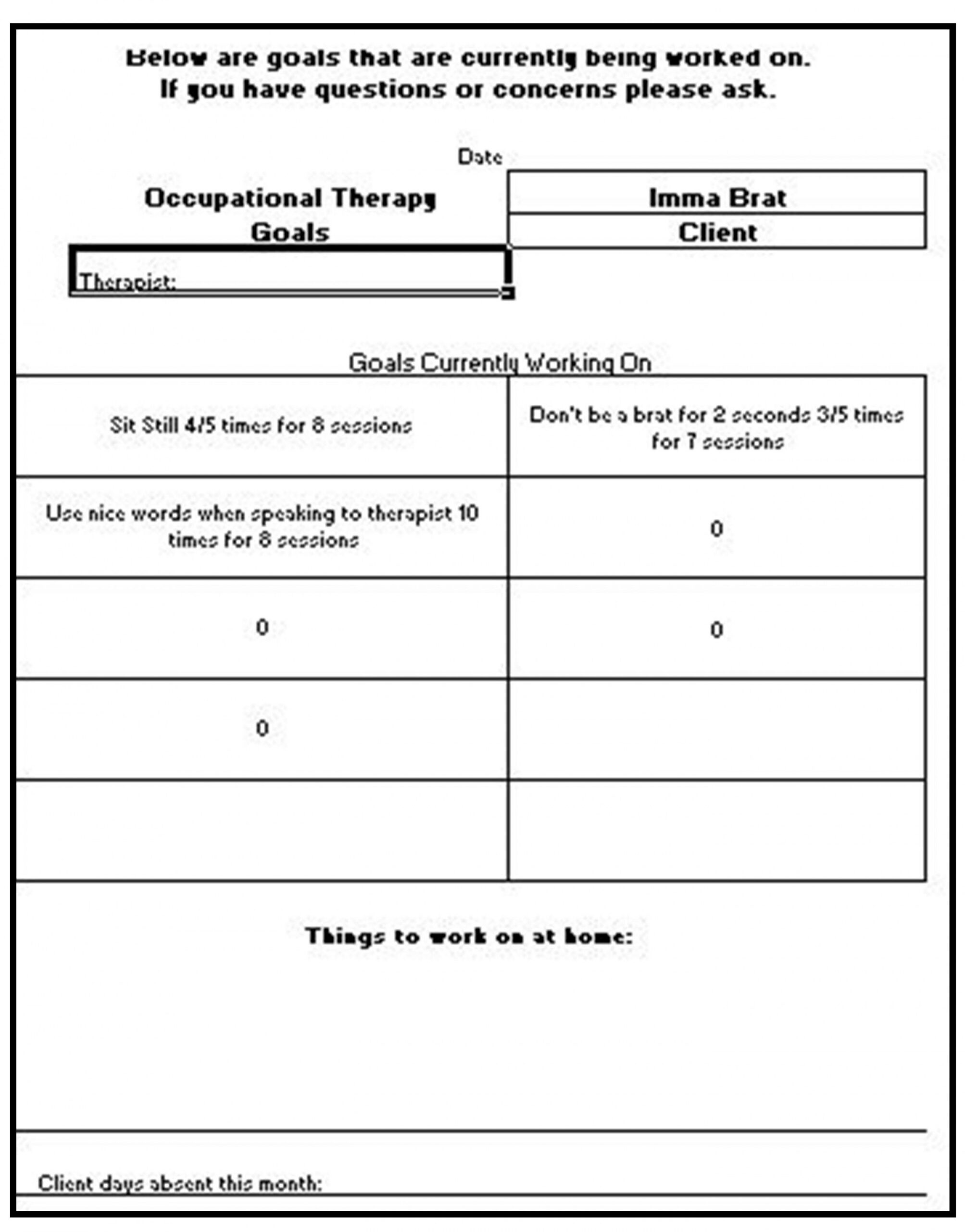 Printable Occupational Therapy Daily Notes Template