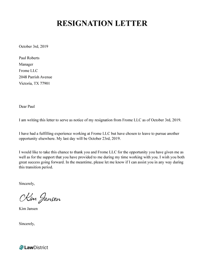 Printable Power Of Attorney Resignation Letter Template