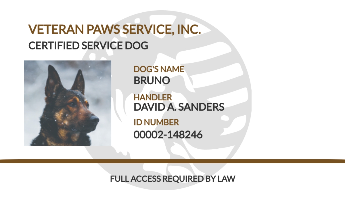 FREE Service Dog ID Card Templates Examples Edit Online Download Template