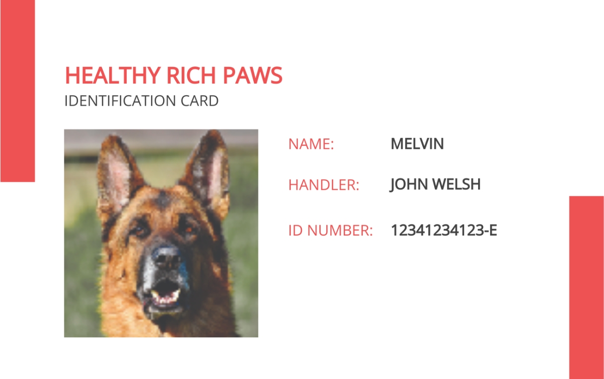 Printable Service Dog Id Card Template Free Download
