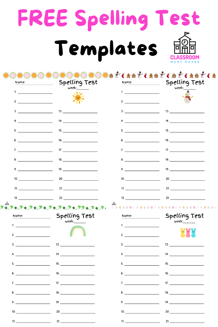 Spelling Test Template 15 Words Free Printable