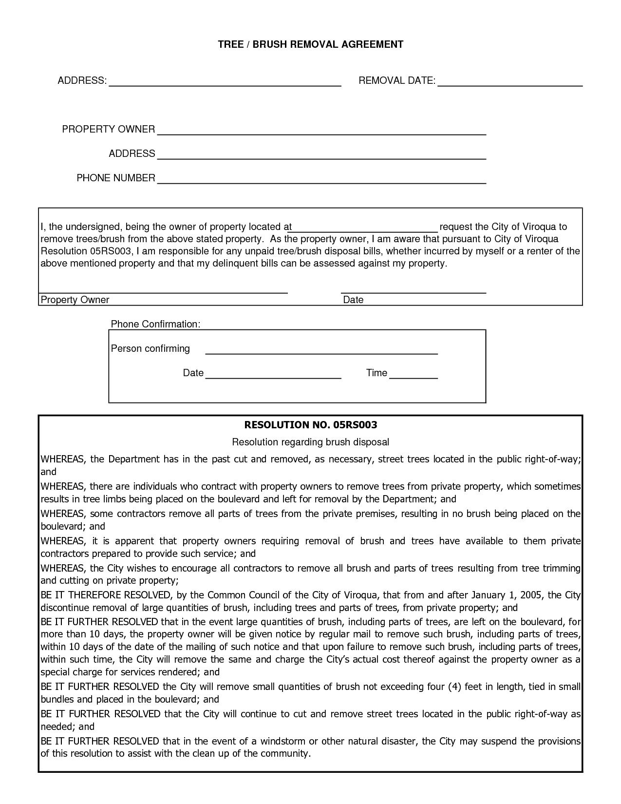 Printable Tree Removal Contract Template