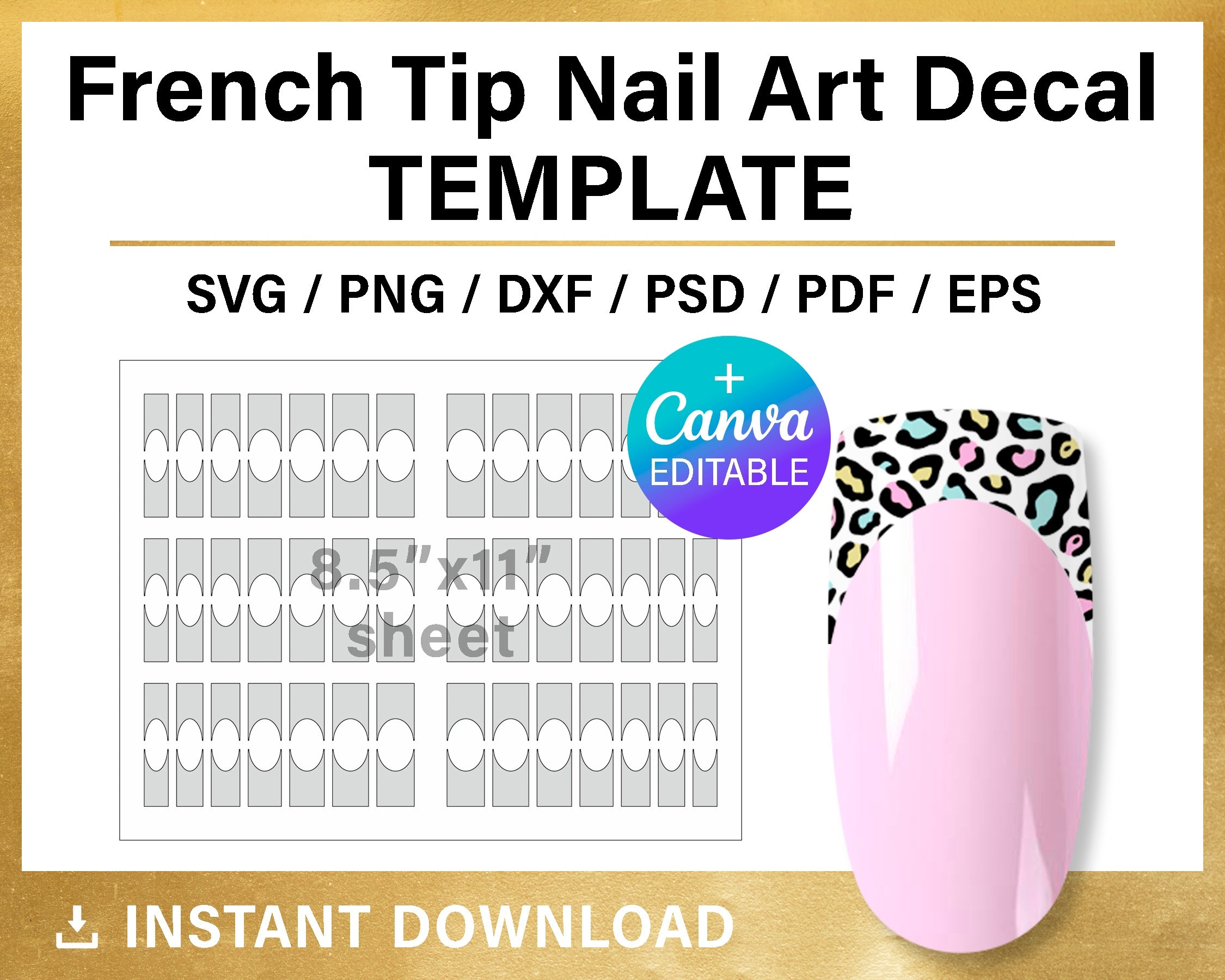 French Tip Nail BLANK Template Nail Art Decal Custom Wrap Nail Template SVG Png CANVA Cricut Printable Instant Download Etsy