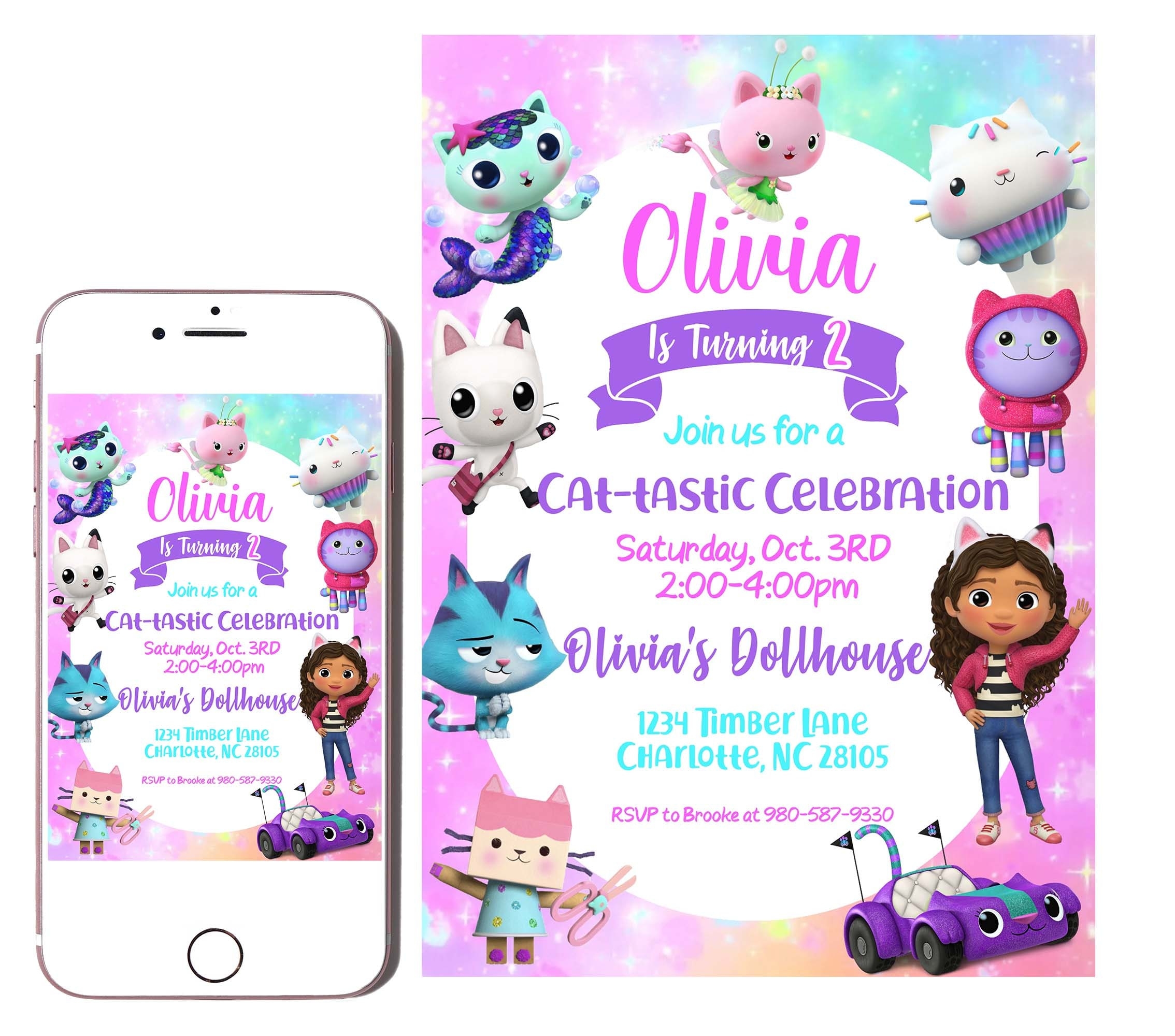 Gabby s Dollhouse Birthday Invitation Digital Download Instant Download Cat Dollhouse Etsy