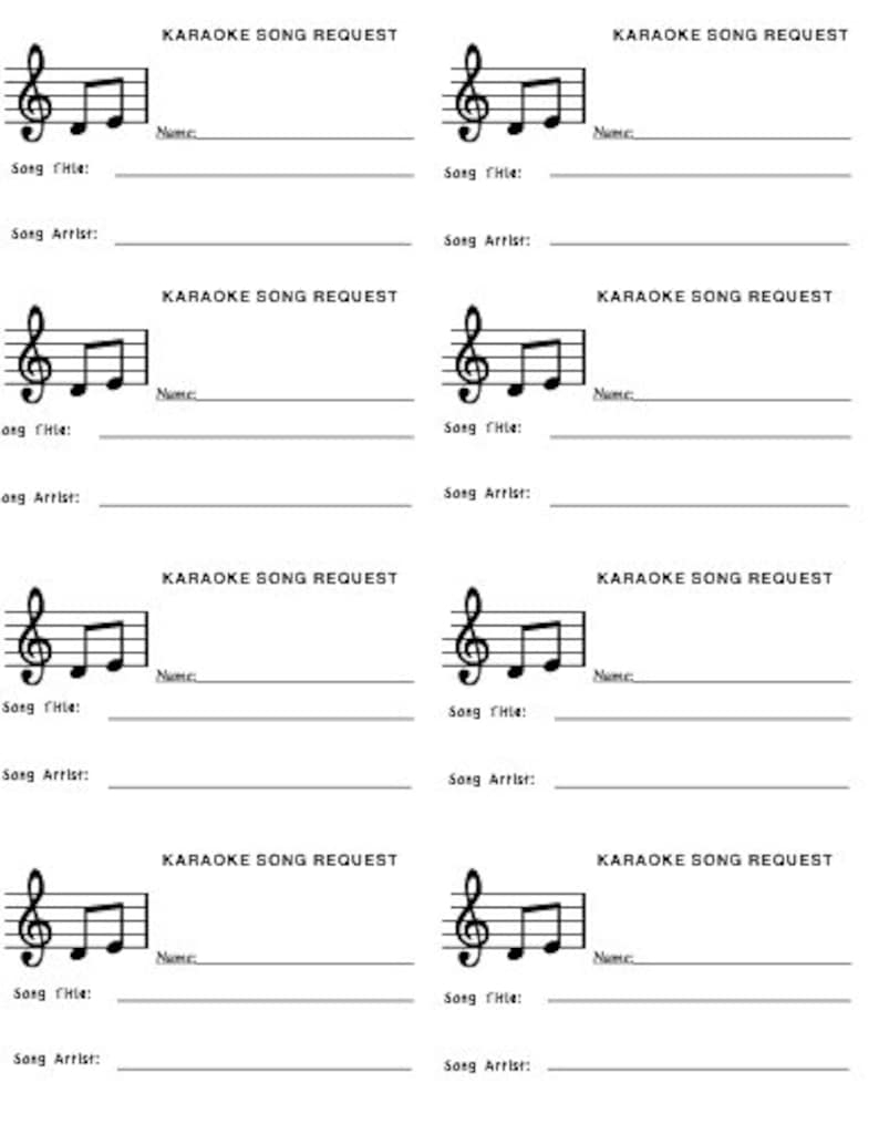 Sheet Template Free Printable Karaoke Song Request Slips Template