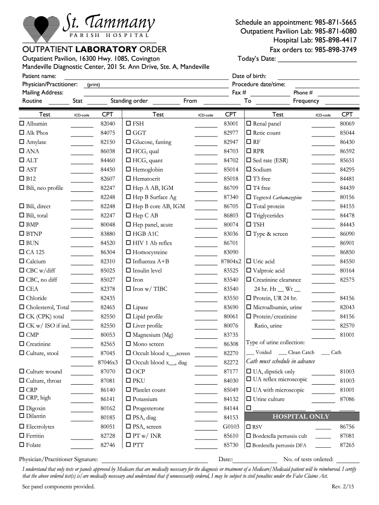 Printable Lab Requisition Form Template