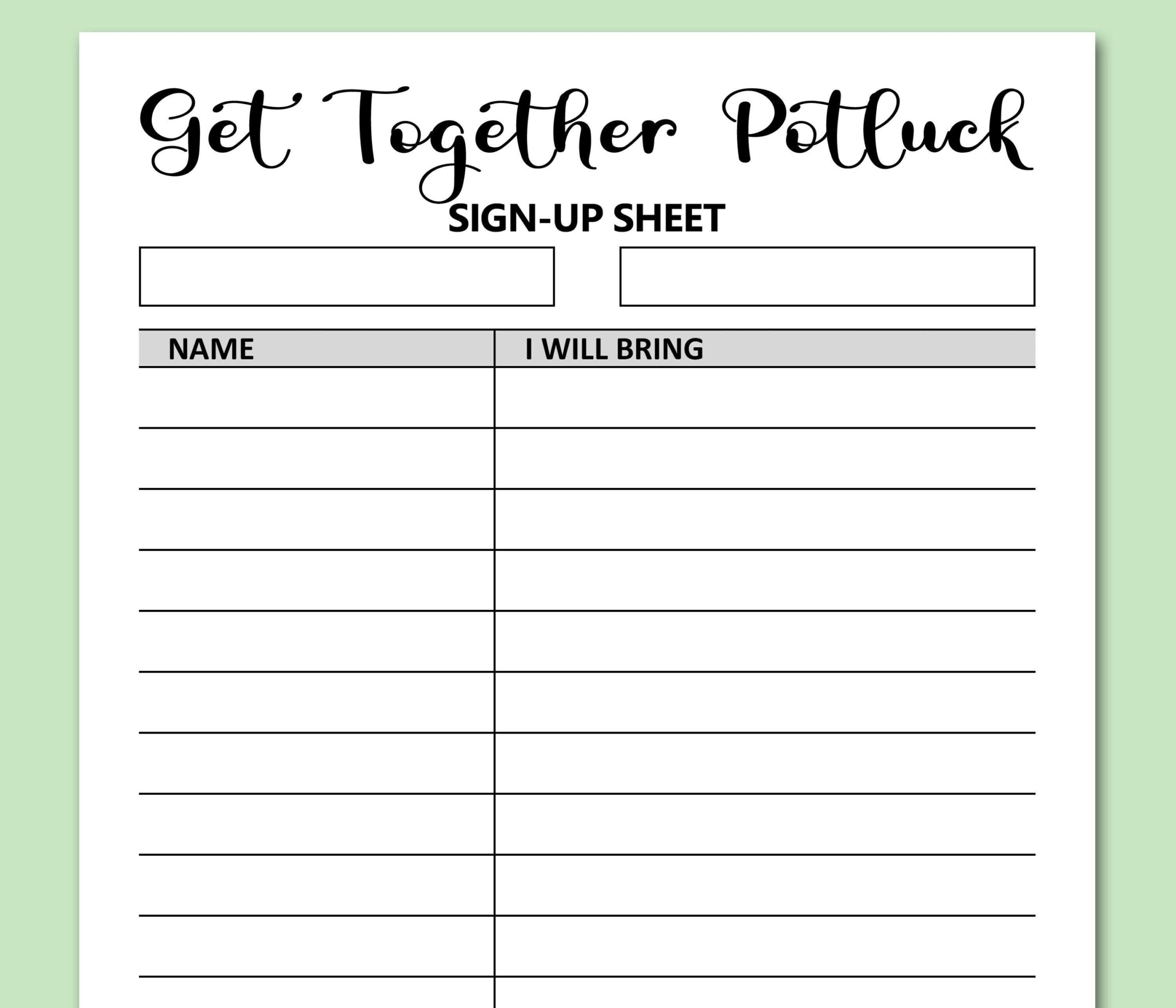 Printable Potluck Sign Up Sheet Template