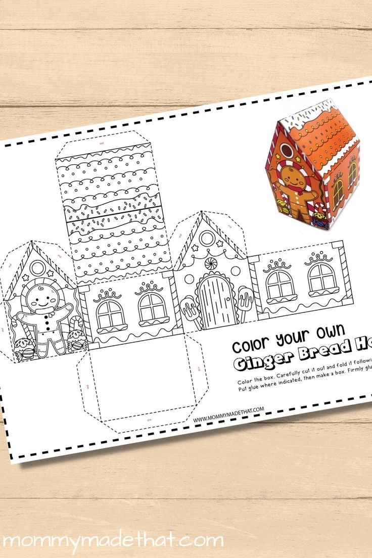 Gingerbread House Coloring Page Build Your Own 3D House Gingerbread House Template Printable Gingerbread House Craft Gingerbread House Template