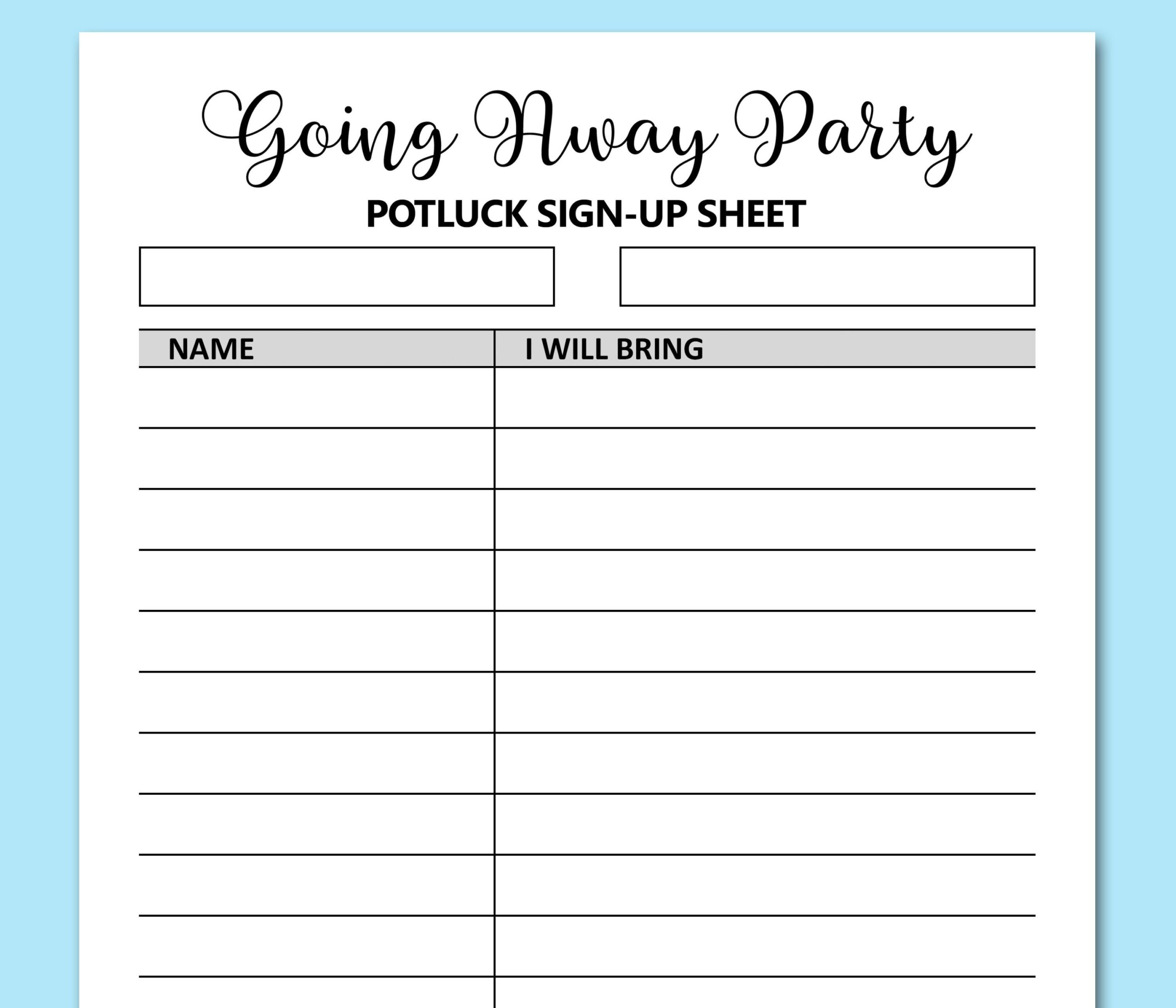 Going Away Party Potluck Sign Up Sheet Printable Signup Form Farewell Potluck Dinner Friends Church Social Event Activities Letter A4 Etsy