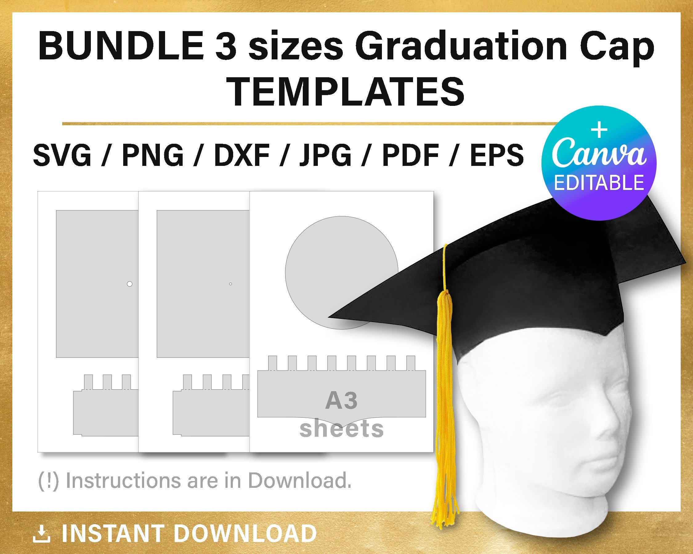 Graduation Cap Template 3D Craft DIY Graduate Hat Svg Png Psd Canva Cricut Slhouette Printable Instant Download Etsy
