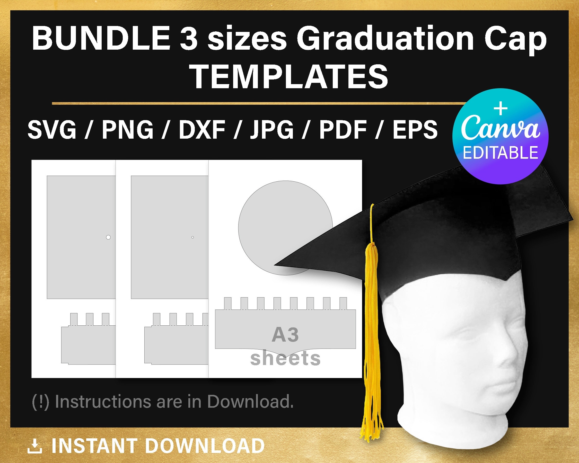 Graduation Cap Template 3D Craft DIY Graduate Hat Svg Png Psd Instruction Canva Cricut Slhouette Printable Instant Download Etsy