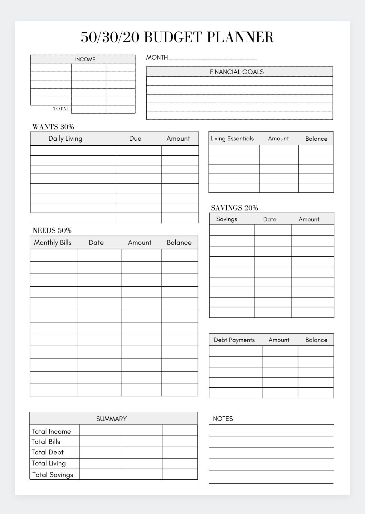 Grey 50 30 20 Budget Planner Budget Tracker budgeting budget Template Personal Finance finance Tracker Finance Planner Budget Binder Etsy