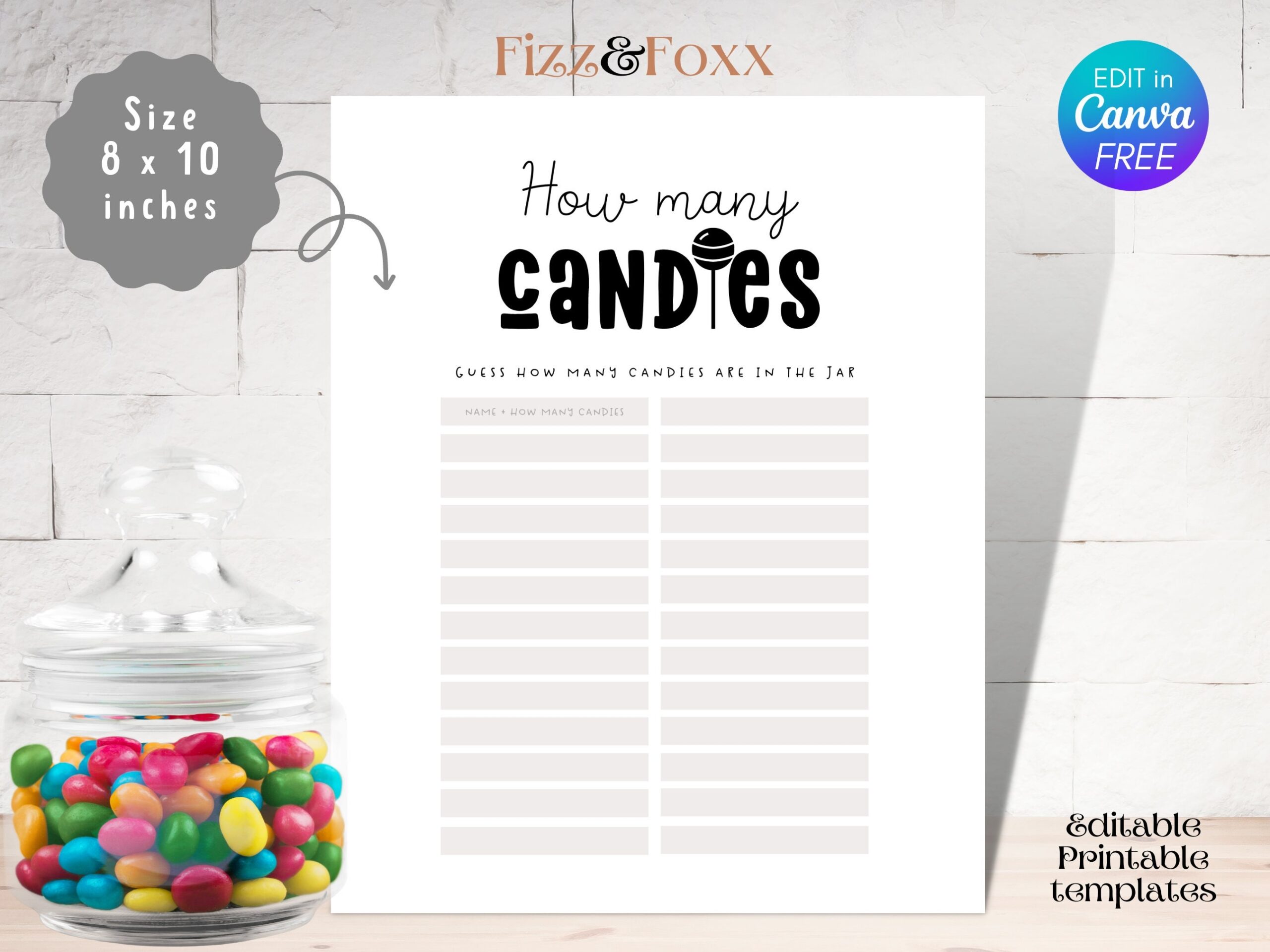 Guess How Many Candies In The Jar Baby Shower Printable Game Guessing Candy Sign Minimalist Baby Shower Games Editable Canva Etsy