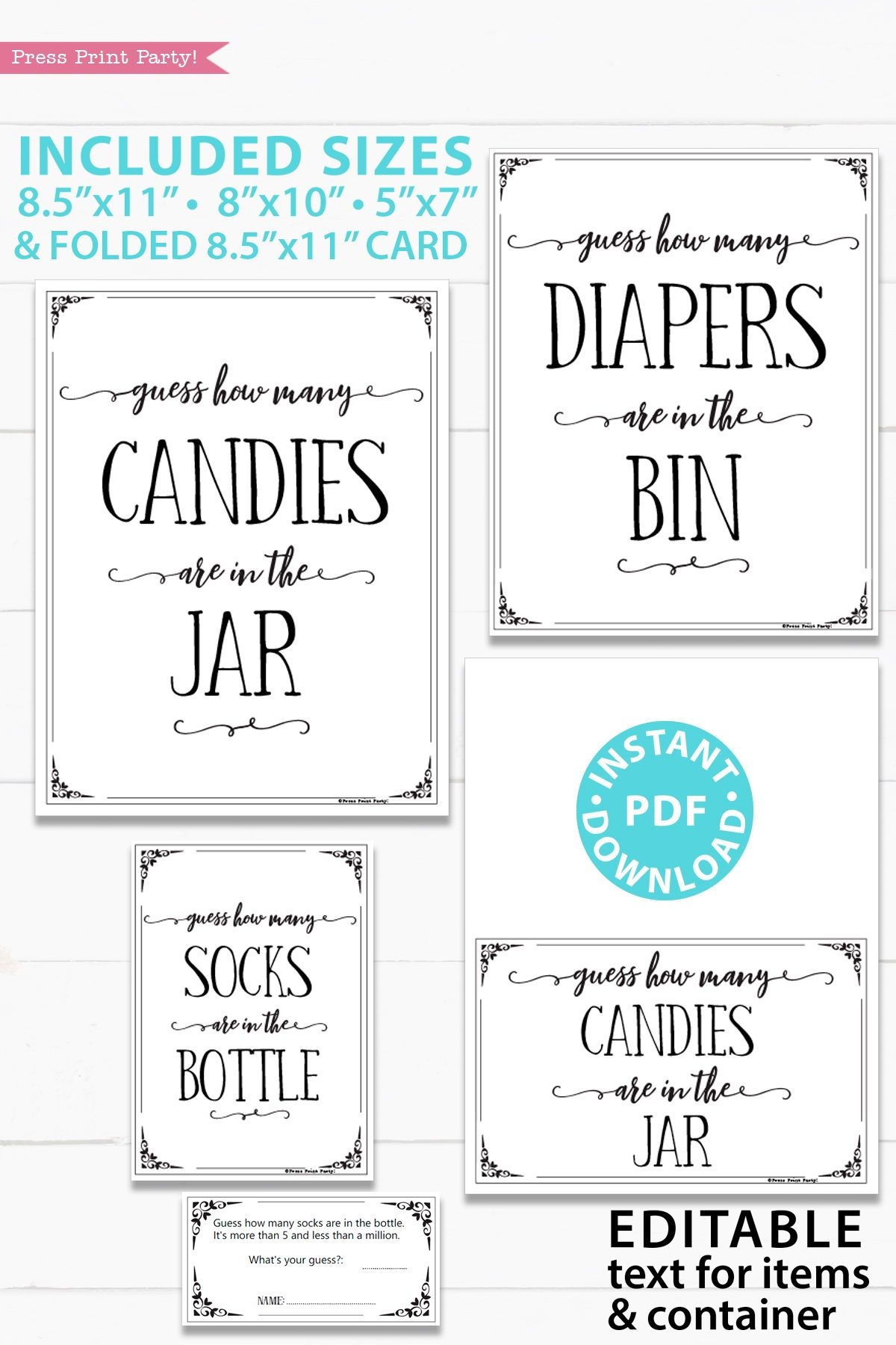 Guess How Many Game Sign Printable Rustic Style Press Print Party Templates Printable Free Printable Signs Template Printable