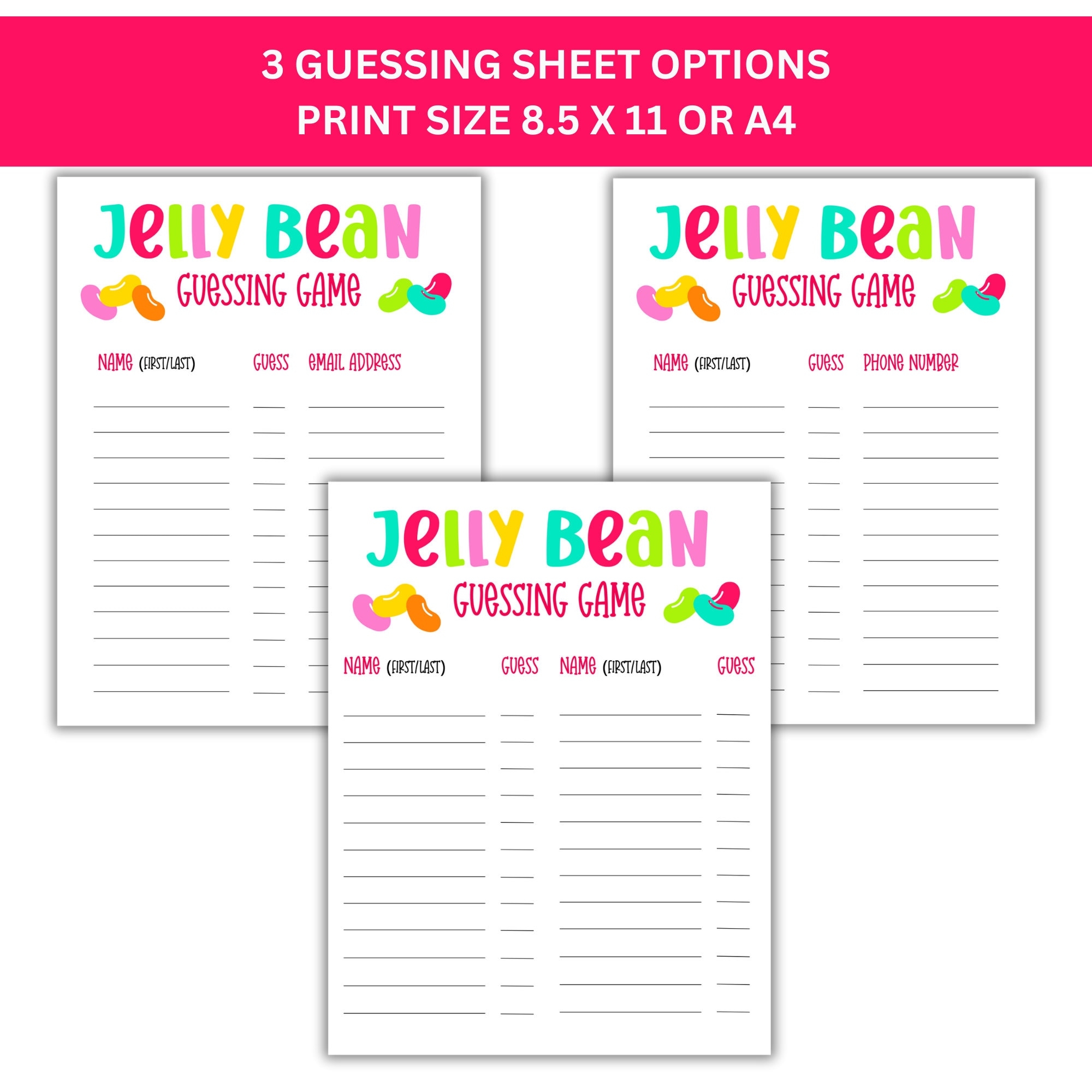 Guess How Many Jelly Beans Printable Easter Game Birthday Party Game Instant Download 8 5 X 11 A4 Etsy