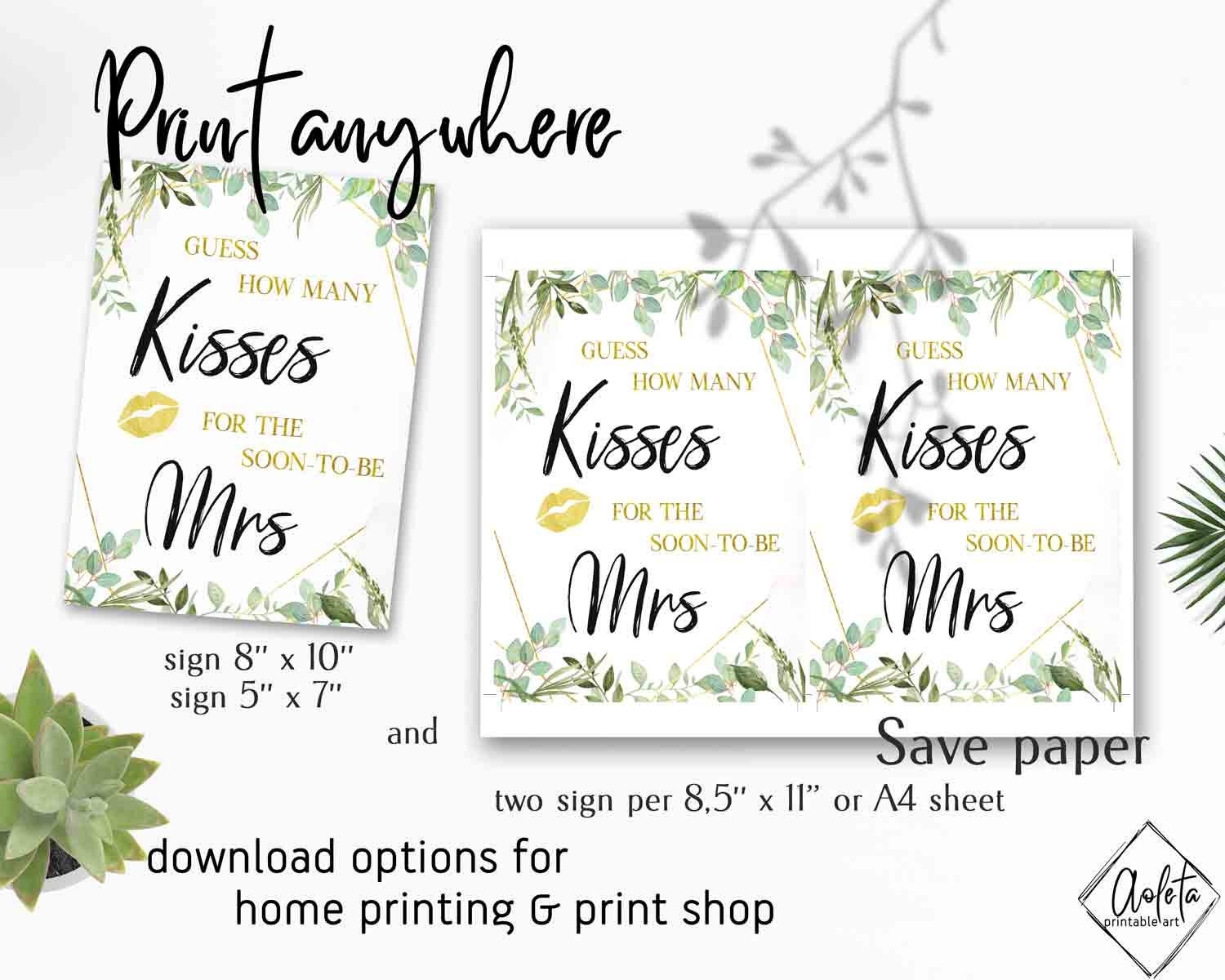 Guess How Many Kisses For The Mrs Kisses Game Sign Printable Kisses Bridal Game Bachelorette Party Night Greeney Bridal Shower Game 60 Aoleta