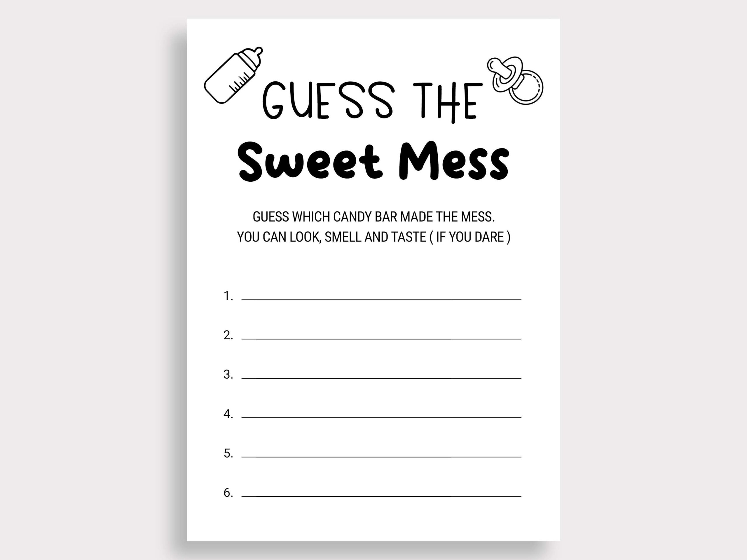 Free Printable Dirty Diaper Game Template
