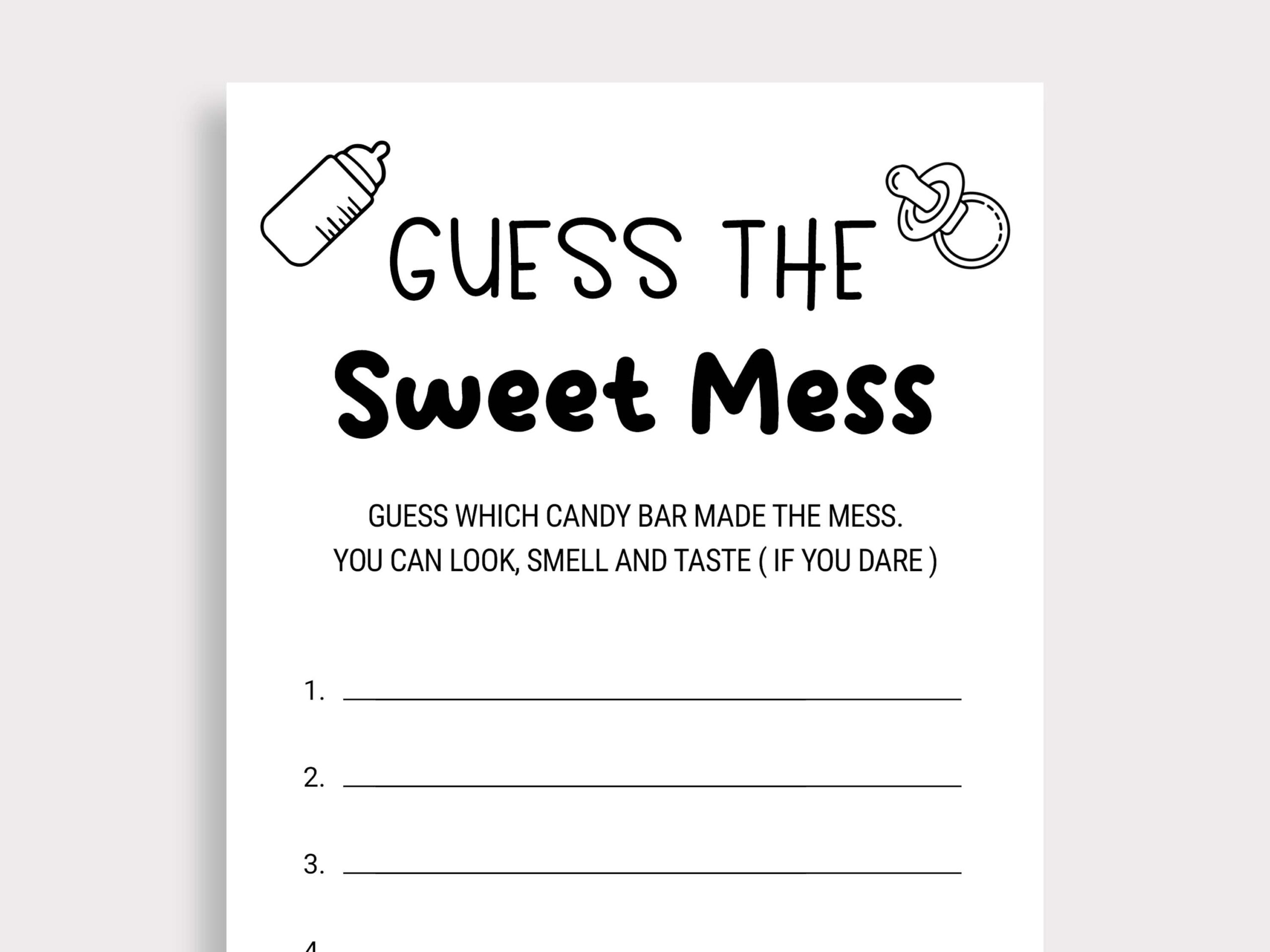 Guess The Sweet Mess Game Candy Bar Game Dirty Diaper Game Baby Shower Poopy Diaper Game Printable Gender Neutral Baby Shower Digital J16 Etsy