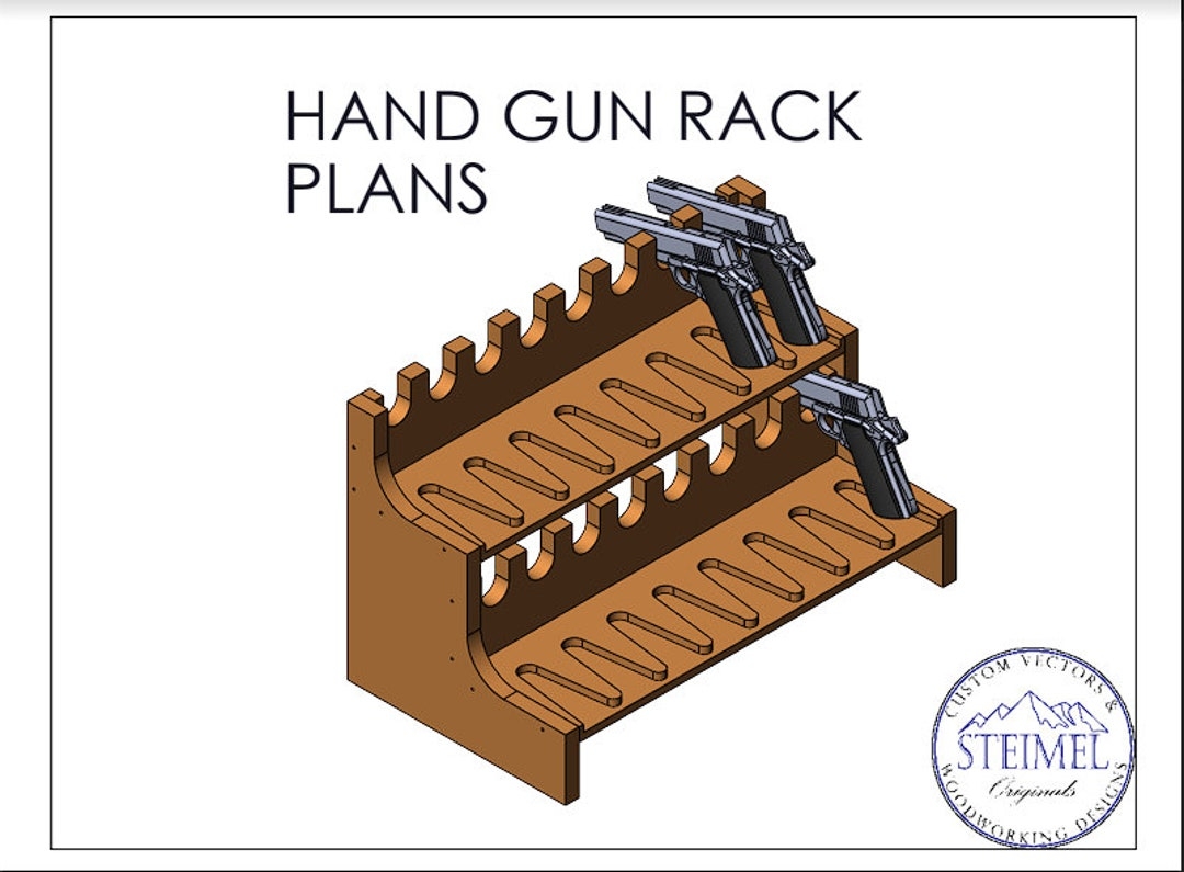 Gun Rack Plan SVG Pistol Wall Hanging Woodworking Blue Prints Holster Ammo Shelf Vector Laser Engraving CNC Cricut Glowforge Etsy Denmark