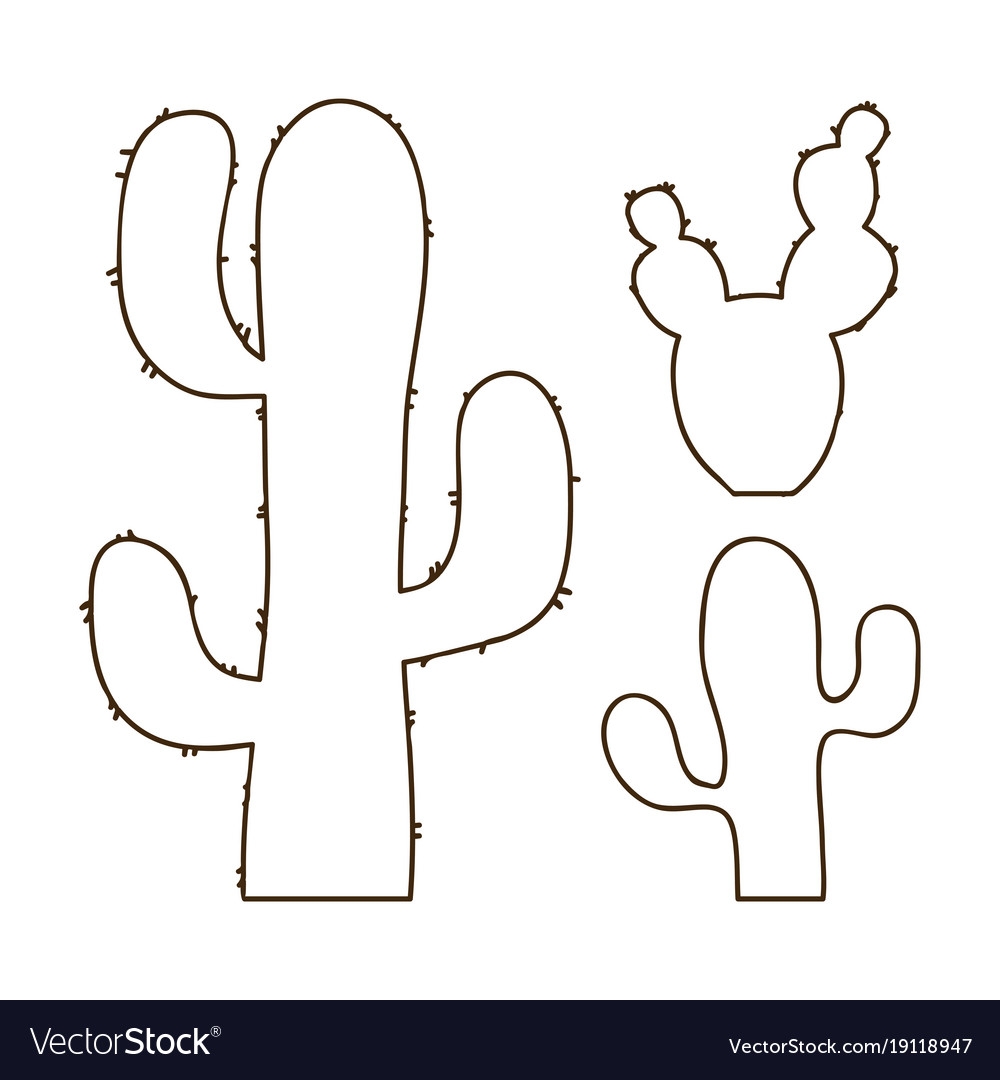 Hand Drawn Outline Cactus Set Royalty Free Vector Image