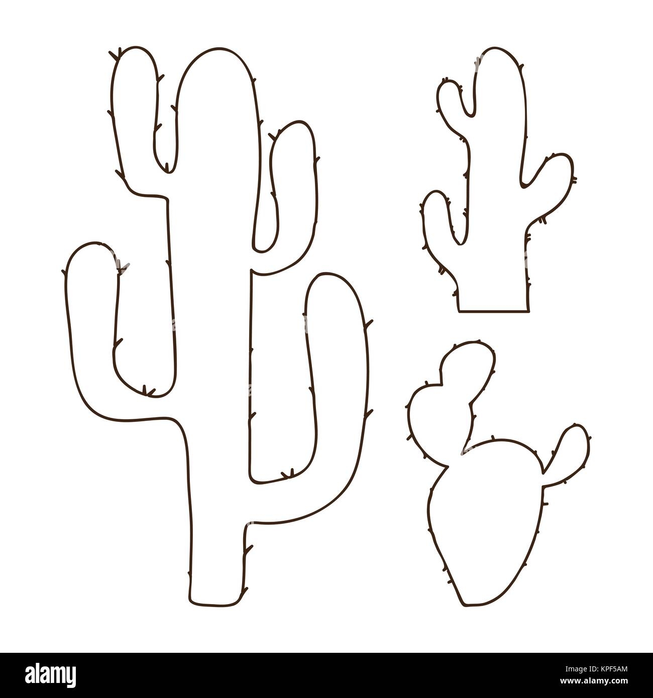 Hand Drawn Outline Cactus Set Stock Vector Image Art Alamy