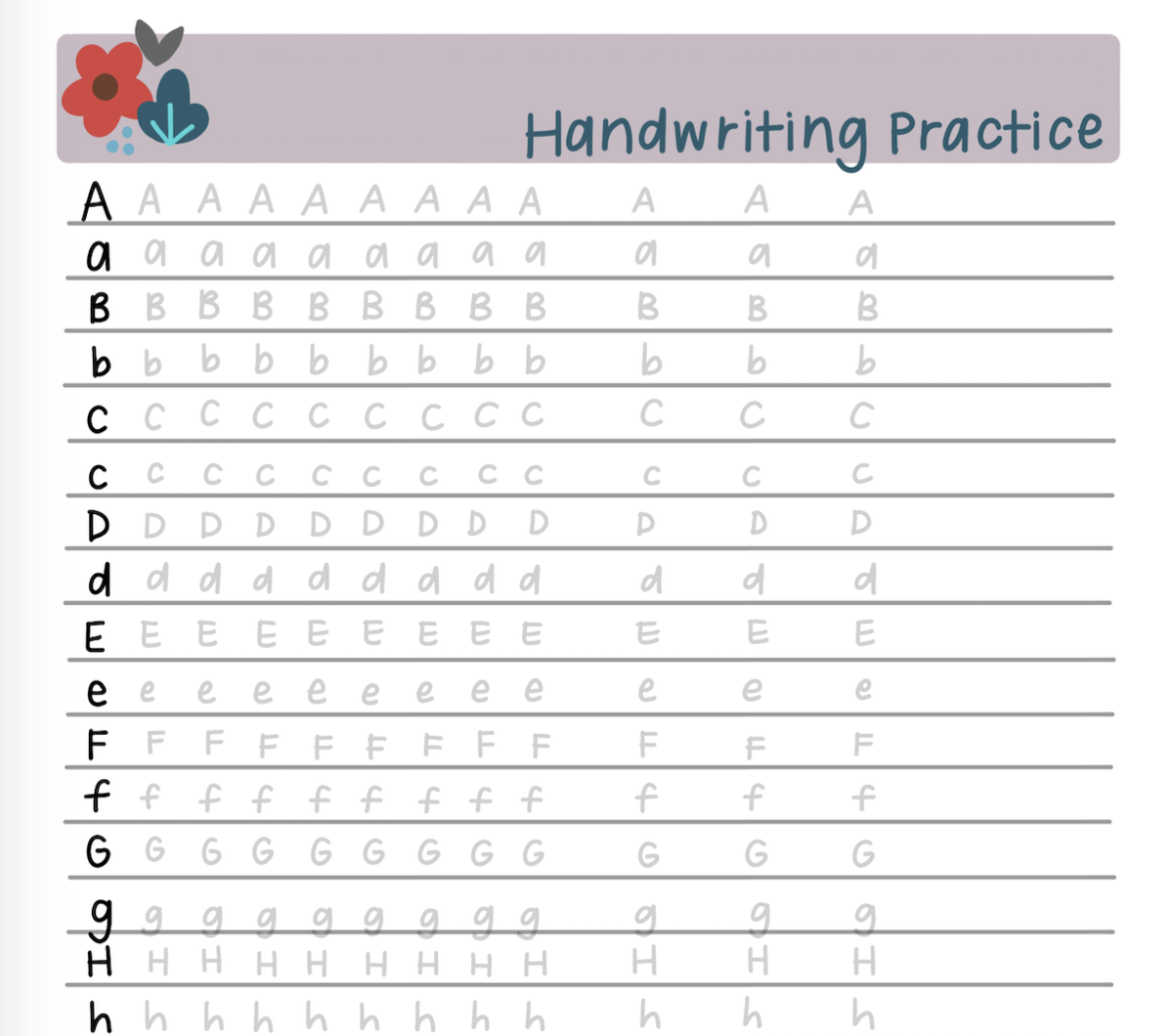 Template Printable Aesthetic Handwriting Practice Sheets
