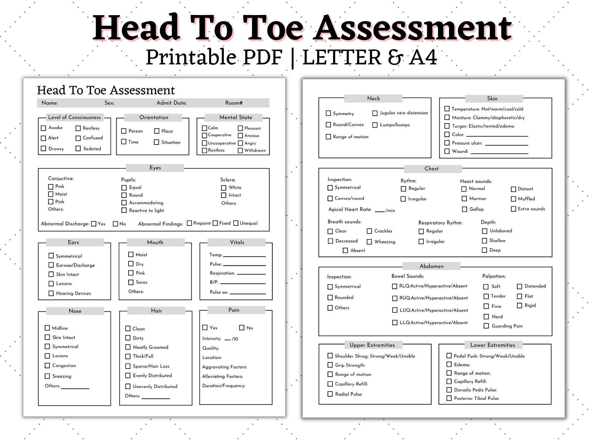 Head To Toe Printable Nursing Assessment Form Template