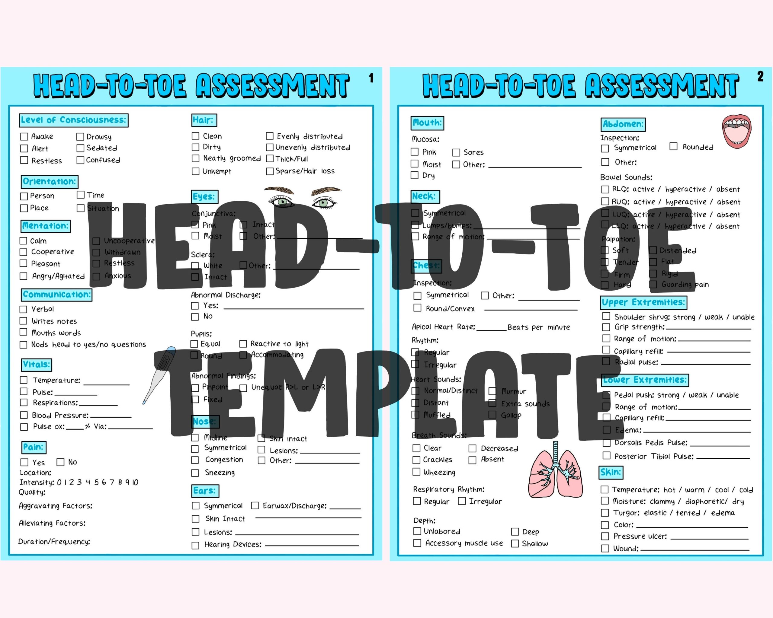 Printable Head To Toe Assessment Template