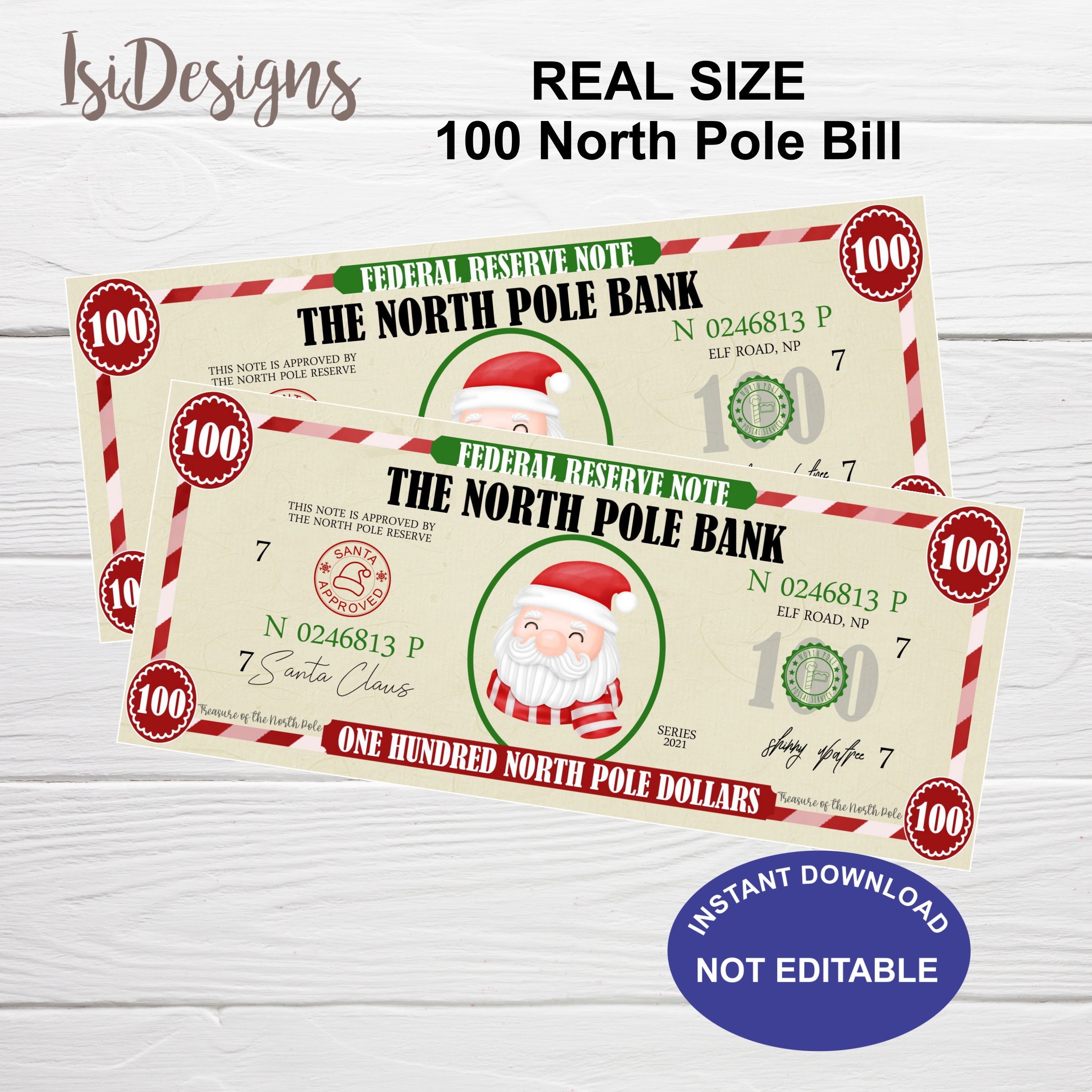 Holiday Santa Bucks Printable North Pole Money Instant Download Santa Dollars Pretend Money Last Minute Gift Etsy