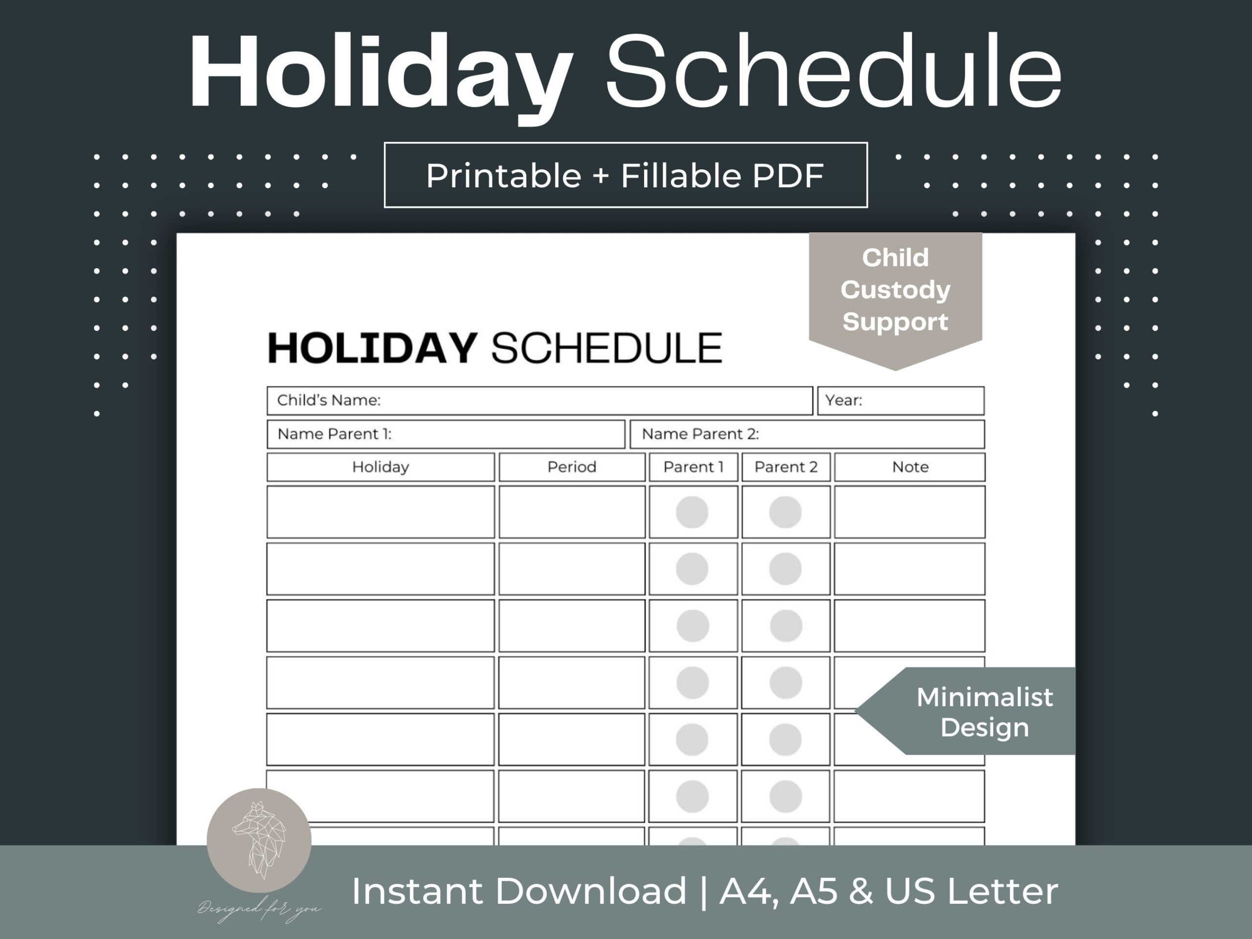 Holiday Schedule Printable Child Custody Planner Fillable PDF Co parenting Planner Digital Child Custody Journal Single Parent Support Etsy