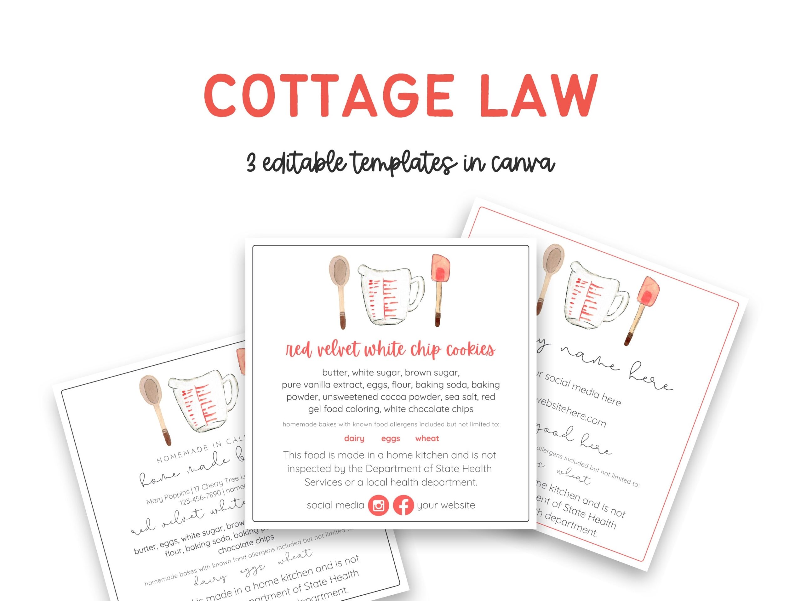 Home Bakery Business Card Printable Cottage Law Food Label Editable Template Thank You Bakery Card Ingredient Label Cookie Business Tag Etsy