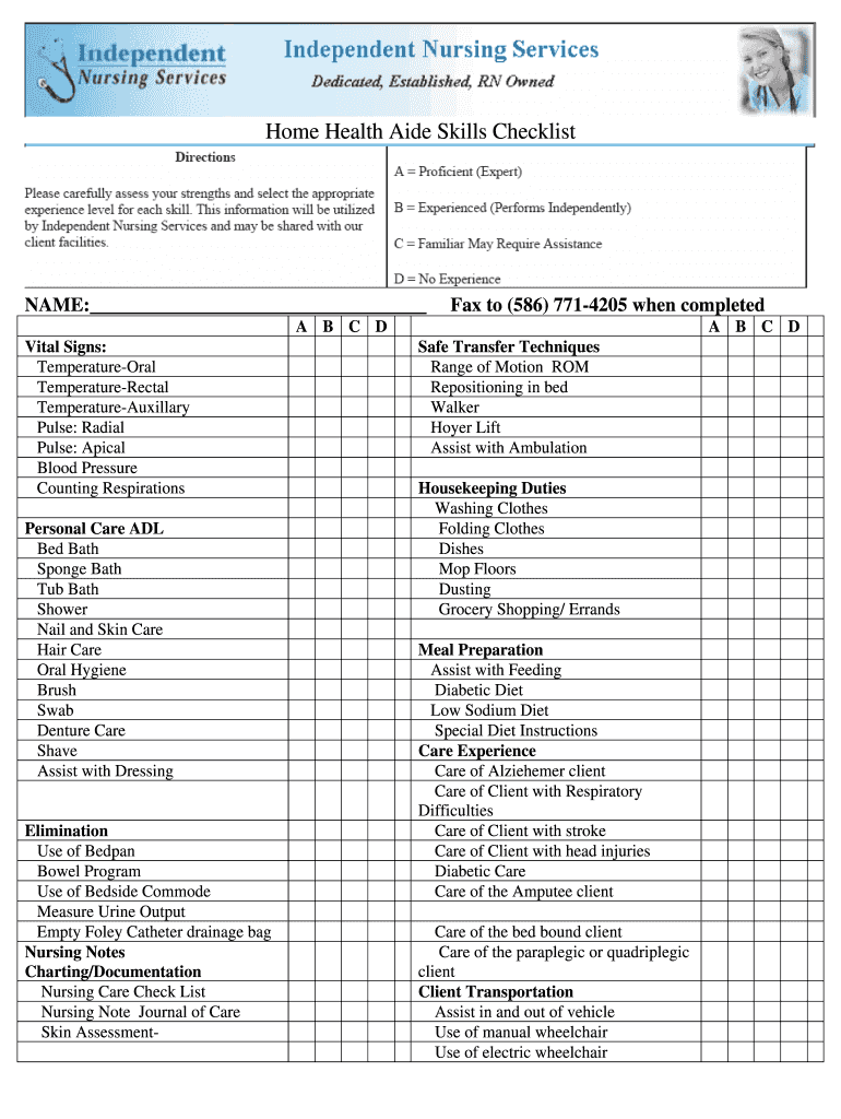 Printable Home Health Aide Care Plan Template