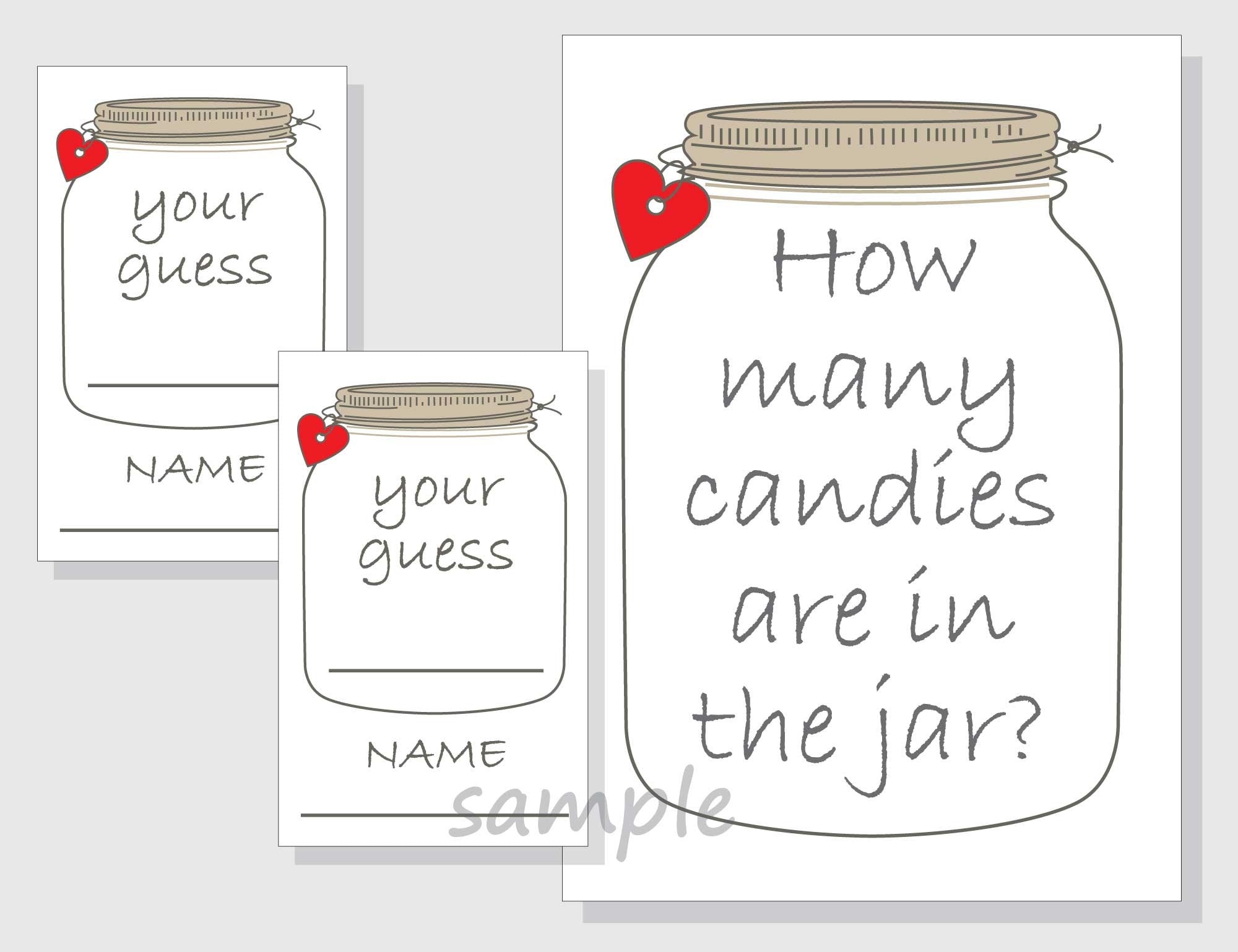 How Many Candies Are In The Jar Printable Game Candy Mason Jar Baby Shower Bridal Shower Christmas Red Hearts Etsy