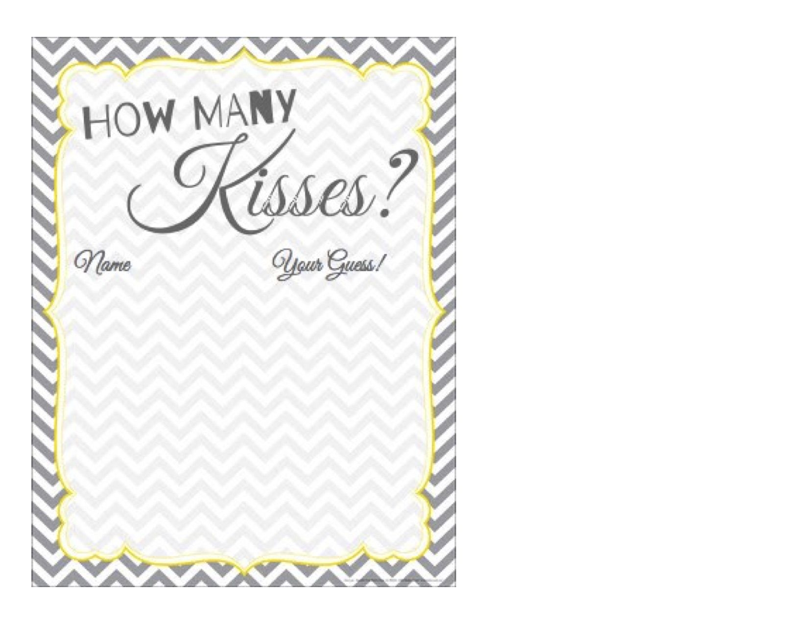 How Many Kisses FREE PRINTABLE GUESSING PAPER Grey And Yellow Wedding Shower Boy Shower Baby Boy Shower