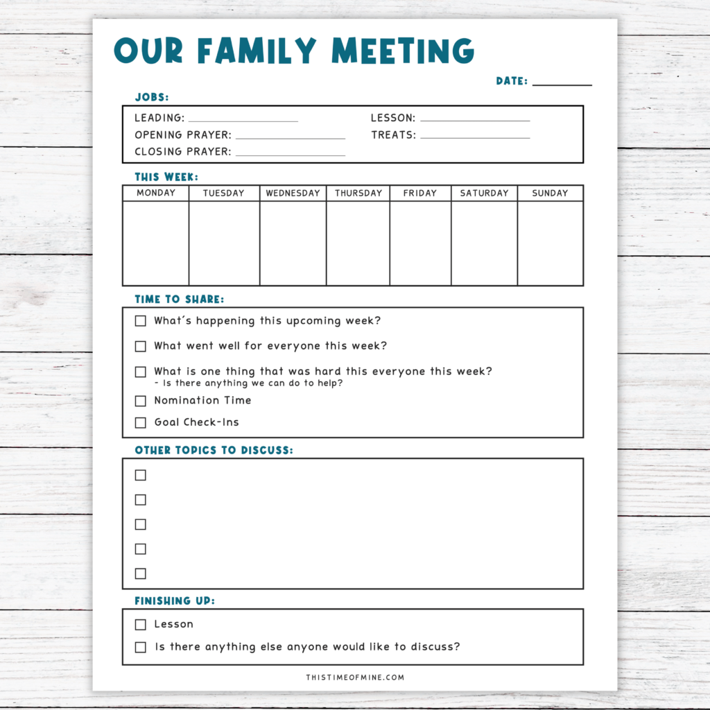 Printable Family Meeting Agenda Template