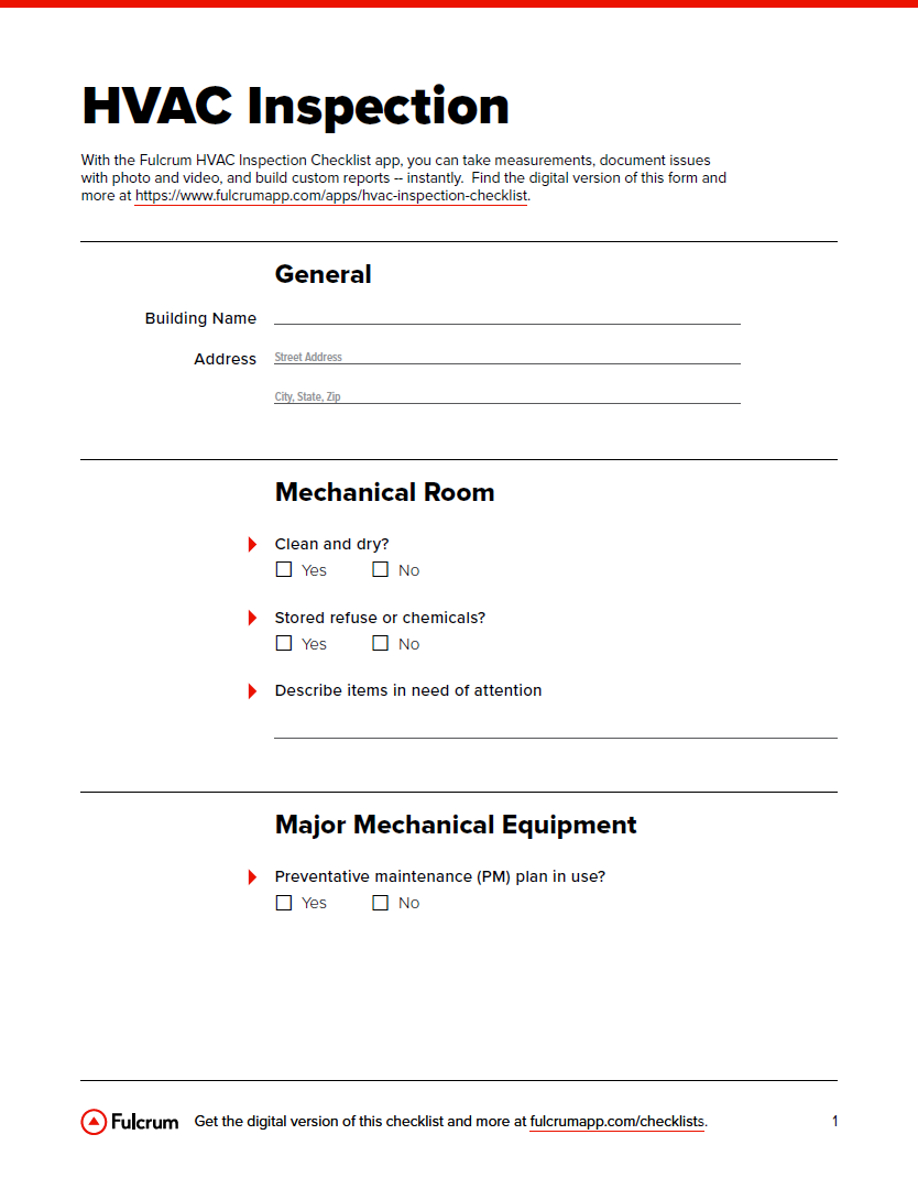 Printable Hvac Inspection Checklist Template