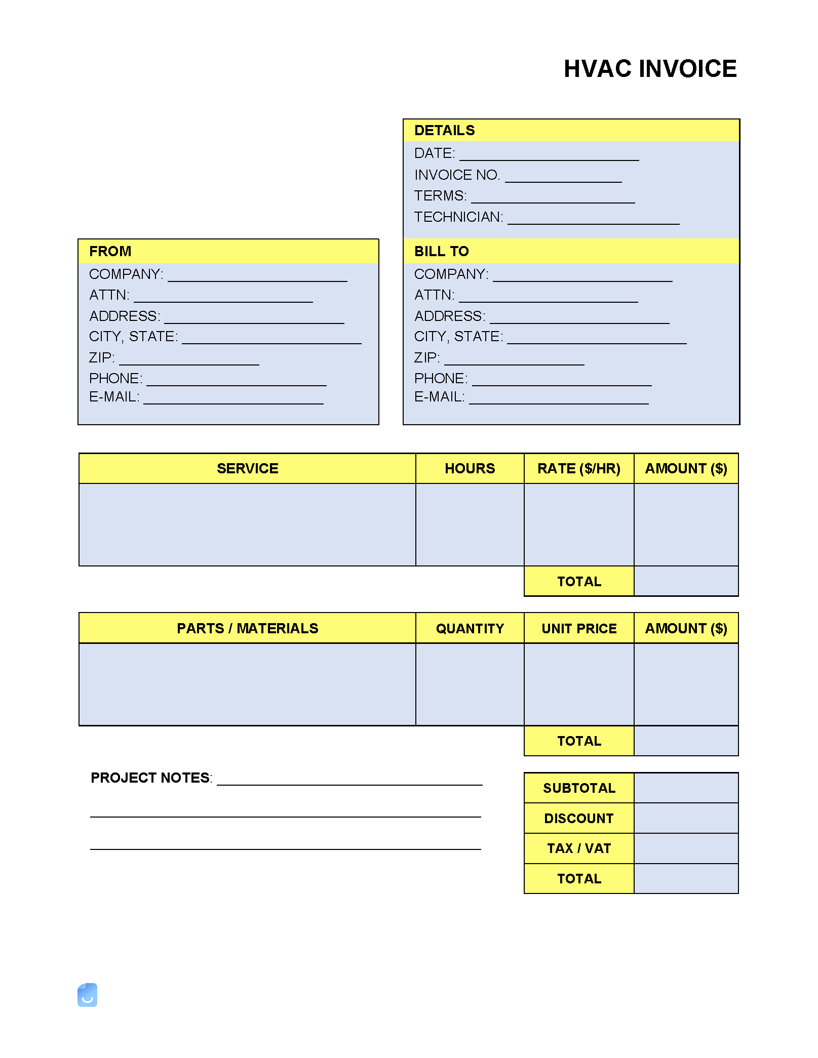 Free Printable Hvac Invoice Template