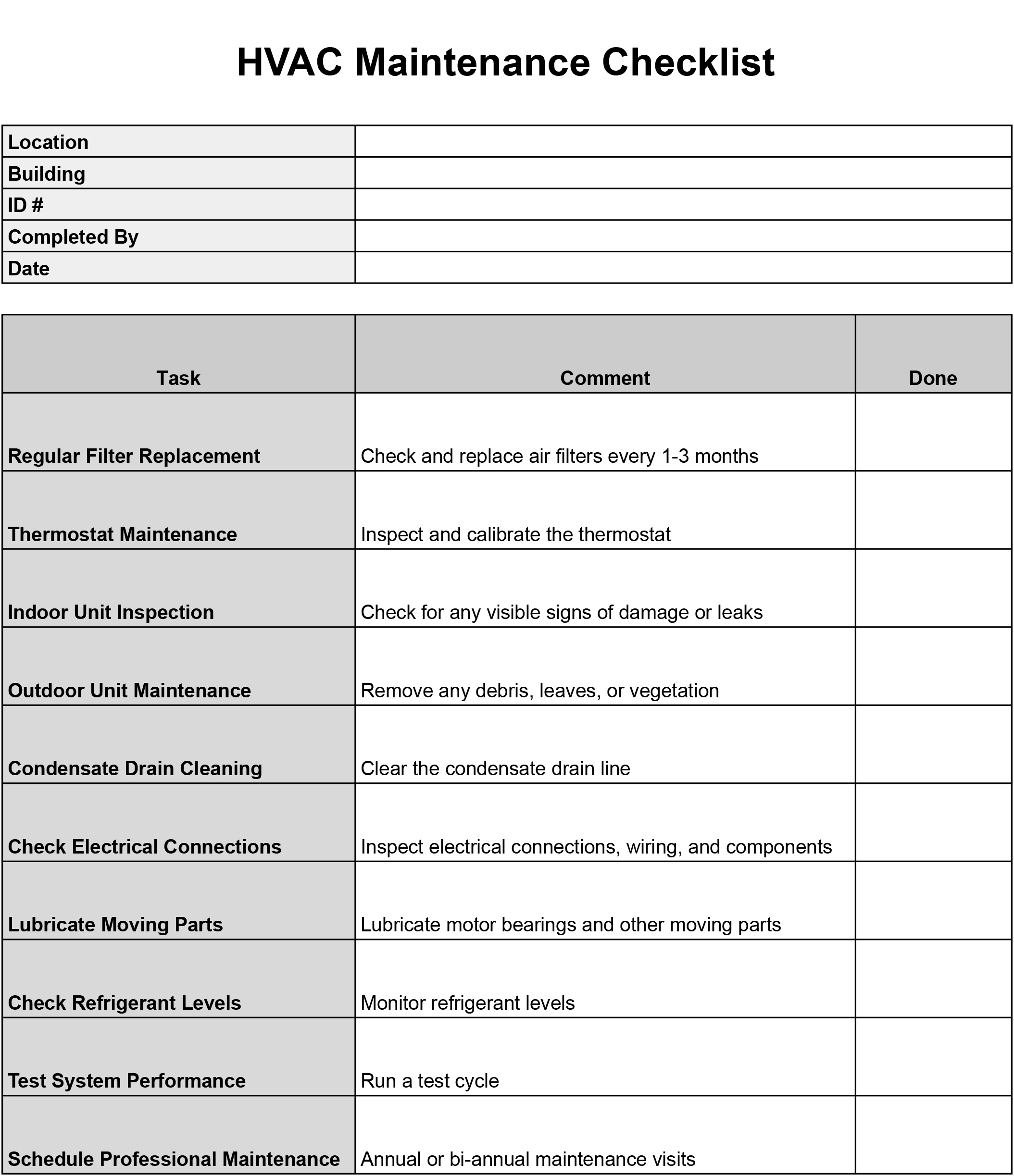 HVAC Maintenance Checklist Templates Download Print For Free 