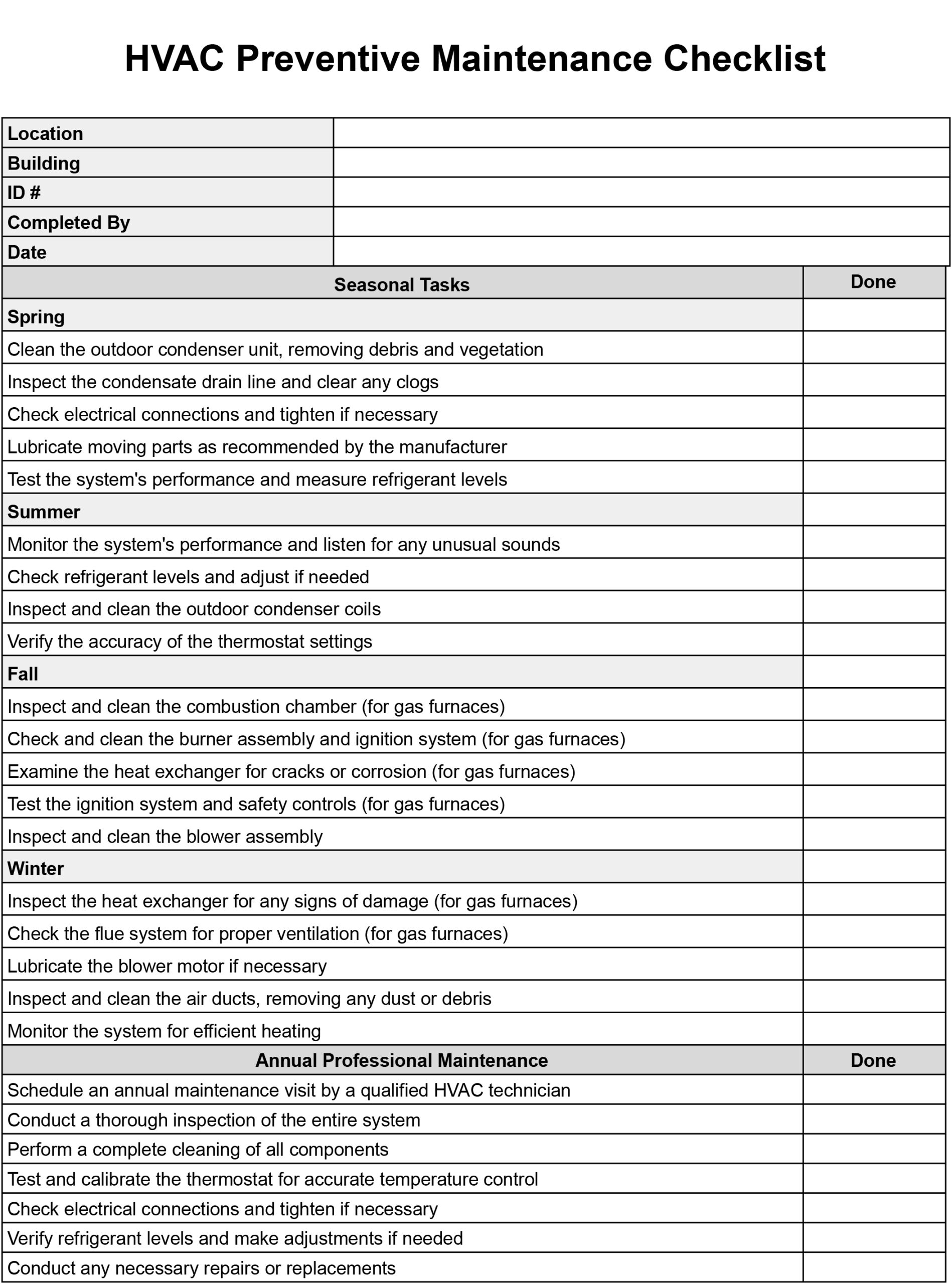 HVAC Maintenance Checklist Templates Download Print For Free 